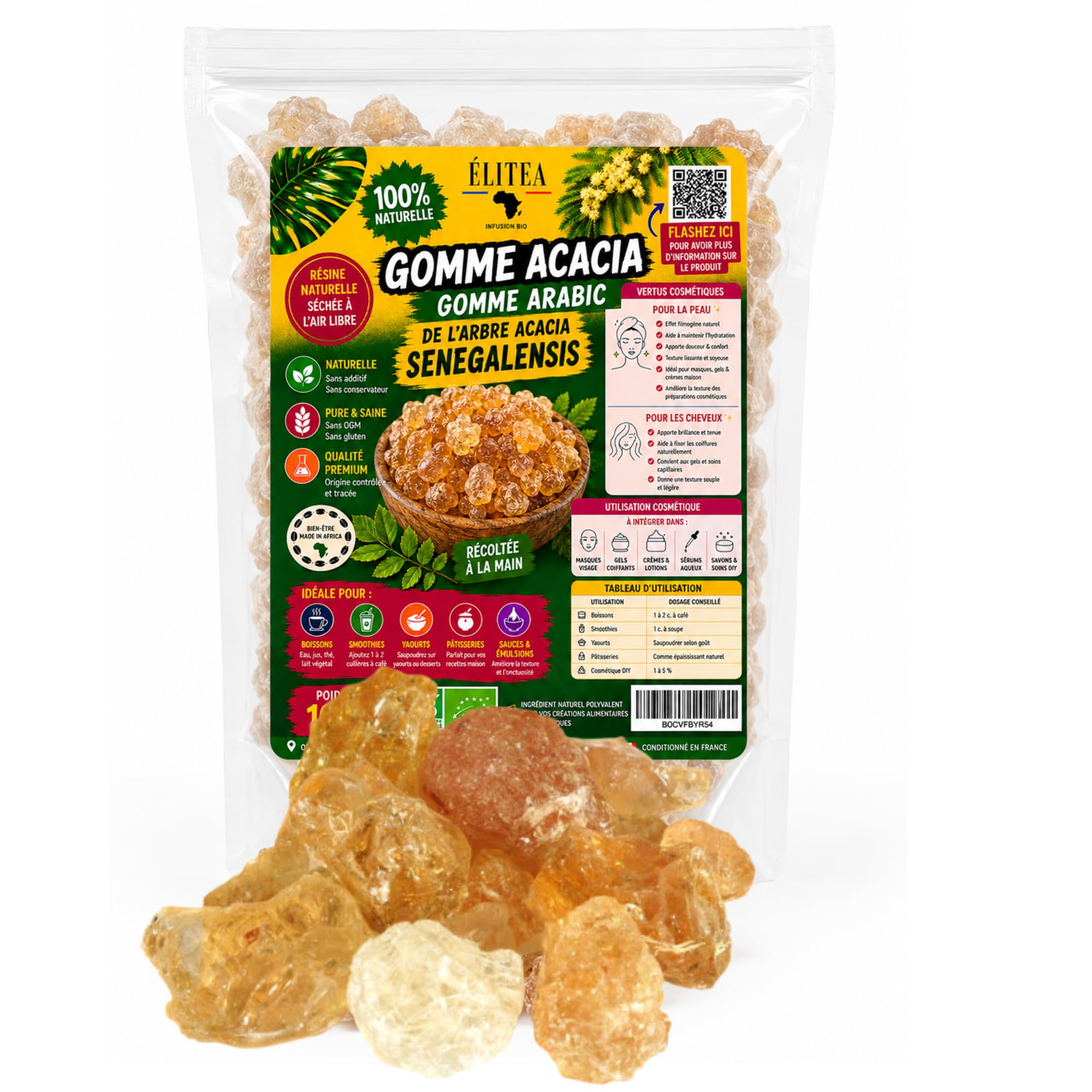 Gomme Arabic 100% Naturel Acacia Senegal Arabique Pur 100g Alimentaire Bio