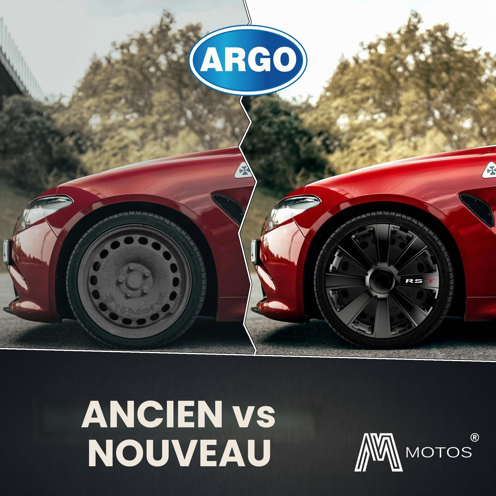M MOTOS Jeu de 4 enjoliveurs 16 Pouces - Riez des Rayures avec Ces enjoliveurs 16 Pouces Souples et légers. Facile à Installer, Aucun Outil nécessaire, Protection Contre la décoloration!