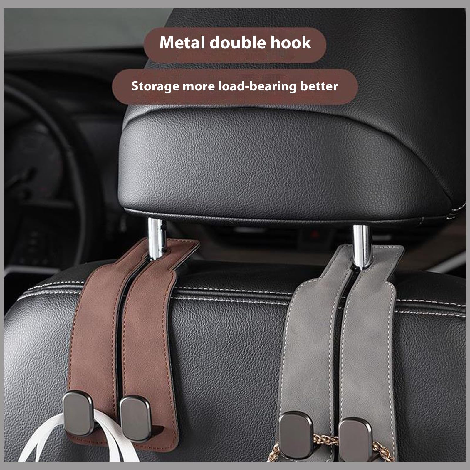 2 Crochets De Siège Voiture En Cuir - Support Tête De Siège Pour Sacs Et Téléphone, Tekiep Gris