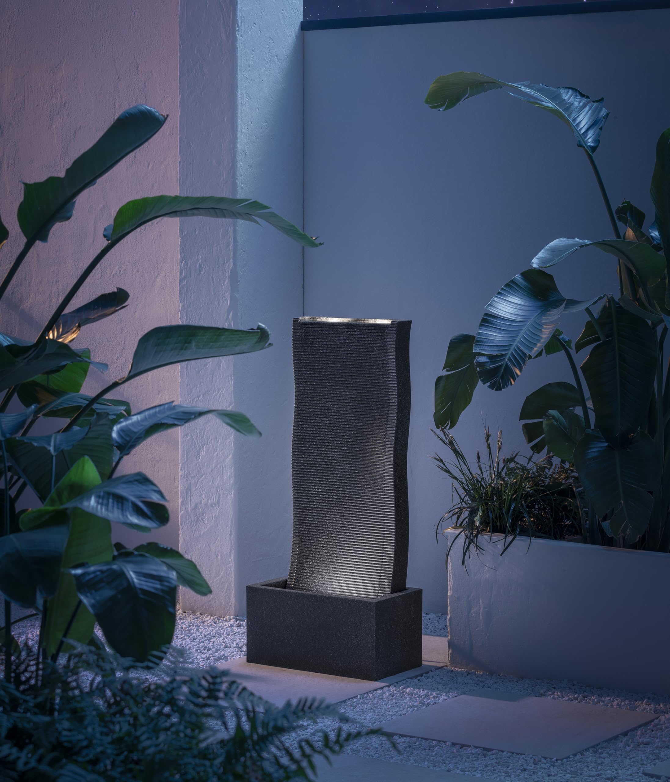 Dehner Gartenbrunnen Altero, schwarz, 49 x 107 x 26.5 cm | mit LED Beleuchtung, frostbeständig, solarfähiger Brunnen für Außen, Polyethylen