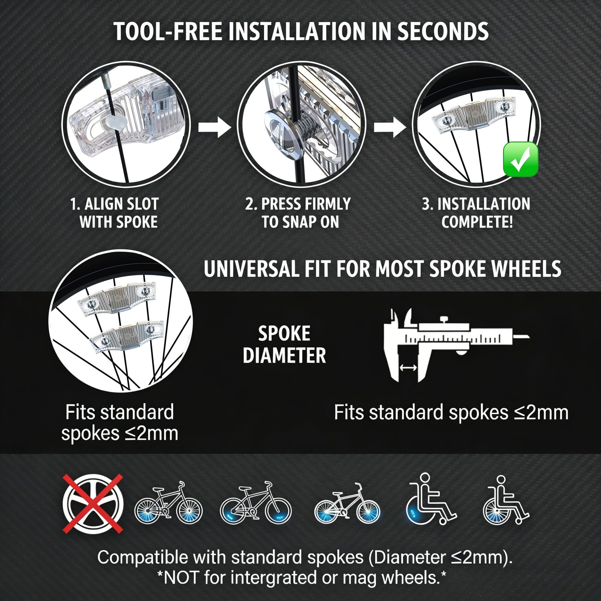 HANZE Lumières de roue de vélo rechargeables, 9 couleurs, lumières LED et réflecteurs, 21 modes d'éclairage, détecteur de mouvement, marche/arrêt automatique, accessoires étanches pour enfants et