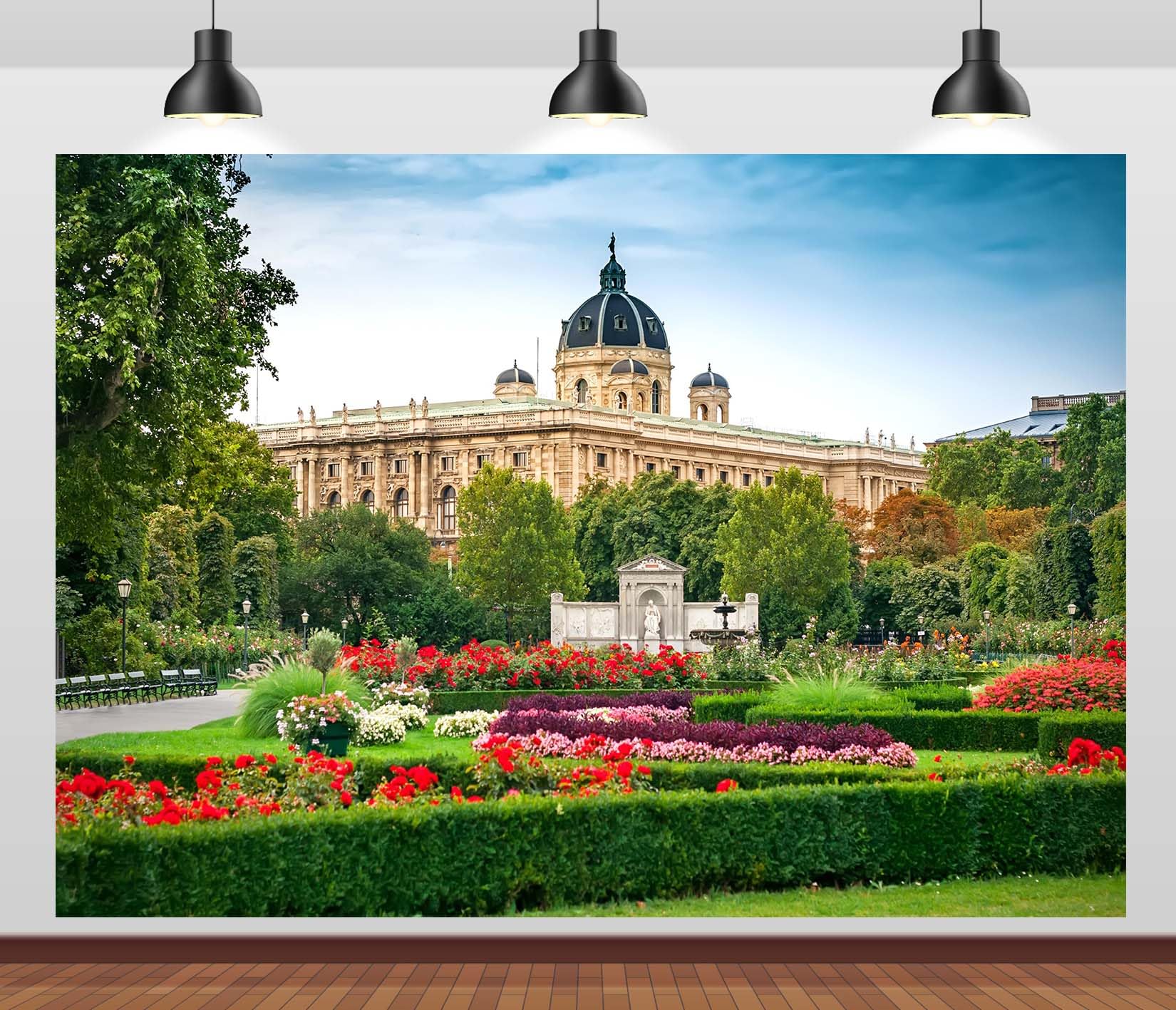 CORFOTO 7x5ft Fabric Vienna Volksgarten Public Park Photography Backdrop Poet Franz Grillparzer Monument Background Austria Hofburg Palace Decorations