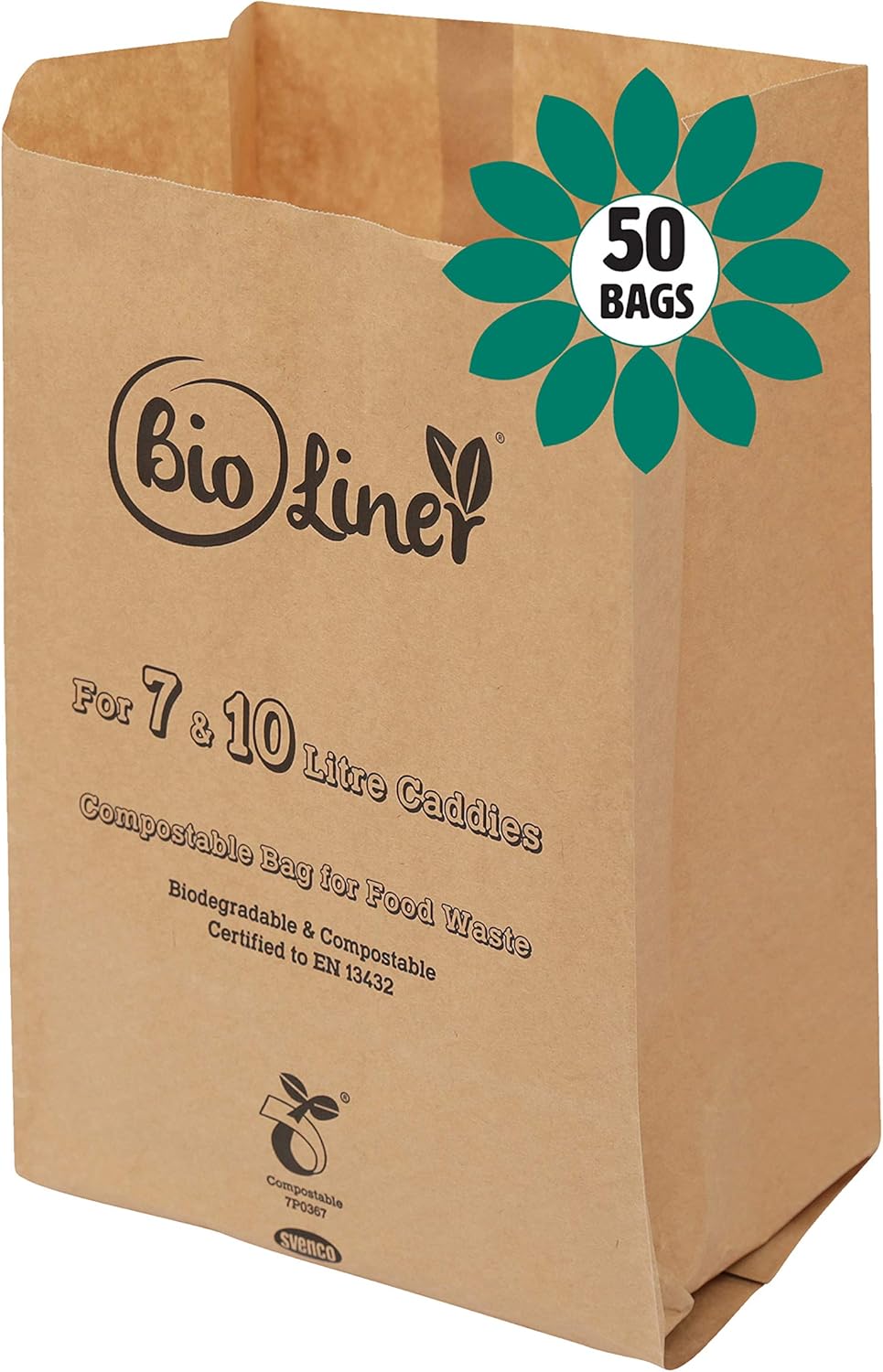7L & 10L 50 x Paper Compostable Brown Caddy Food Waste Bin Liners