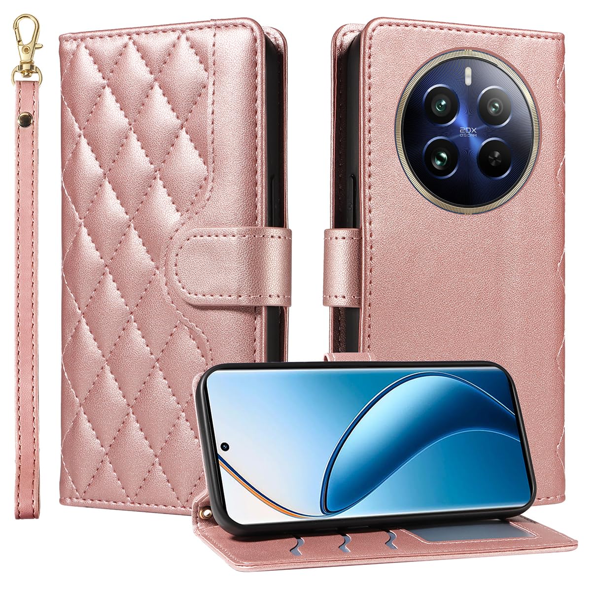 Case Compatible with OPPO Realme 12 Pro 5G/Realme 12 Pro Plus 5G Cover PU Leather Wallet Case Shockproof Flip Folio Case Cover for OPPO Realme 12 Pro 5G/Realme 12 Pro Plus 5G, Rose Gold