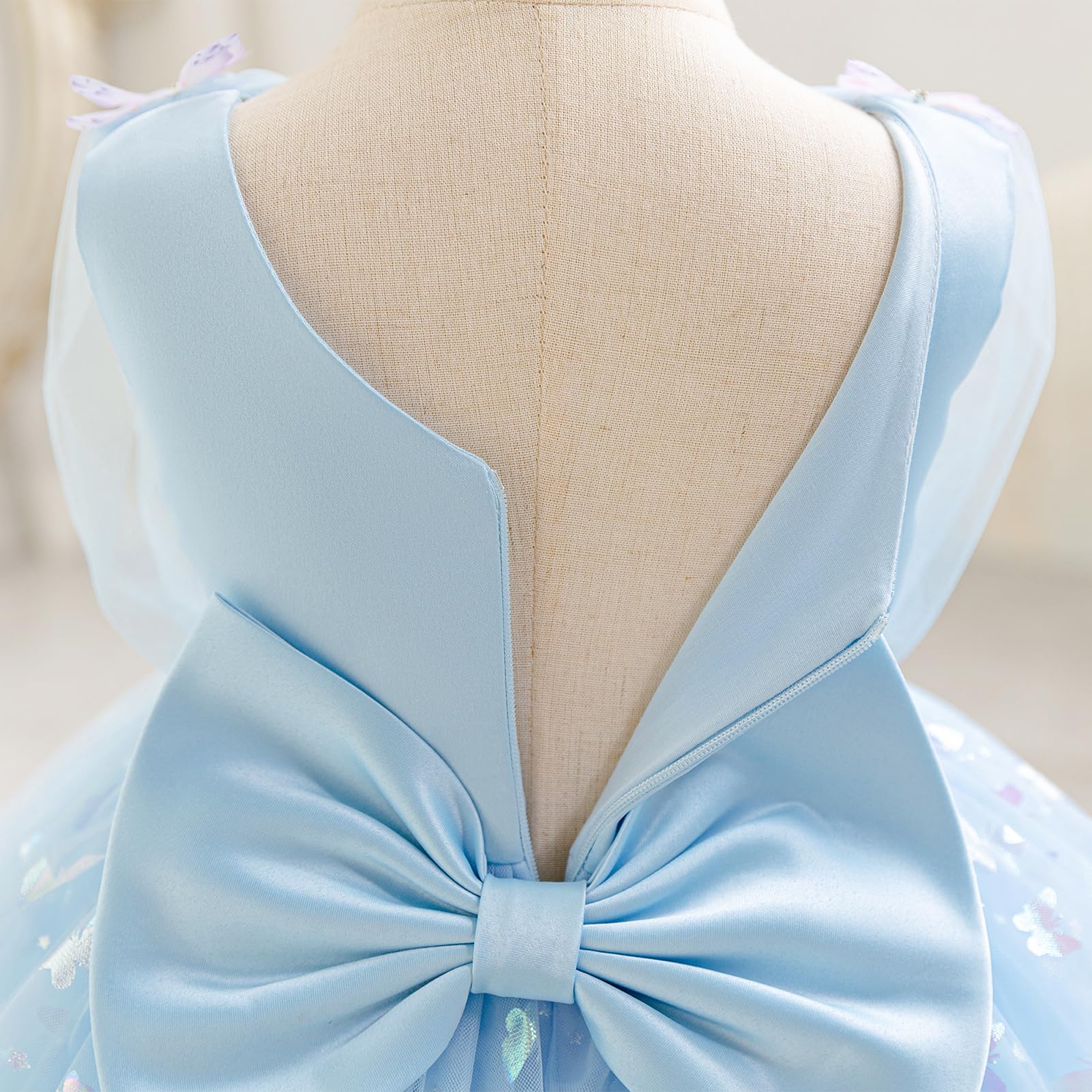 IDOPIP Bambino Ragazza senza Maniche V - Collo Tulle Tutu Abito Principessa Fiore Ragazza Abito Bow Elegante Compleanno Festeggiamento Formale Partito Prom Dress