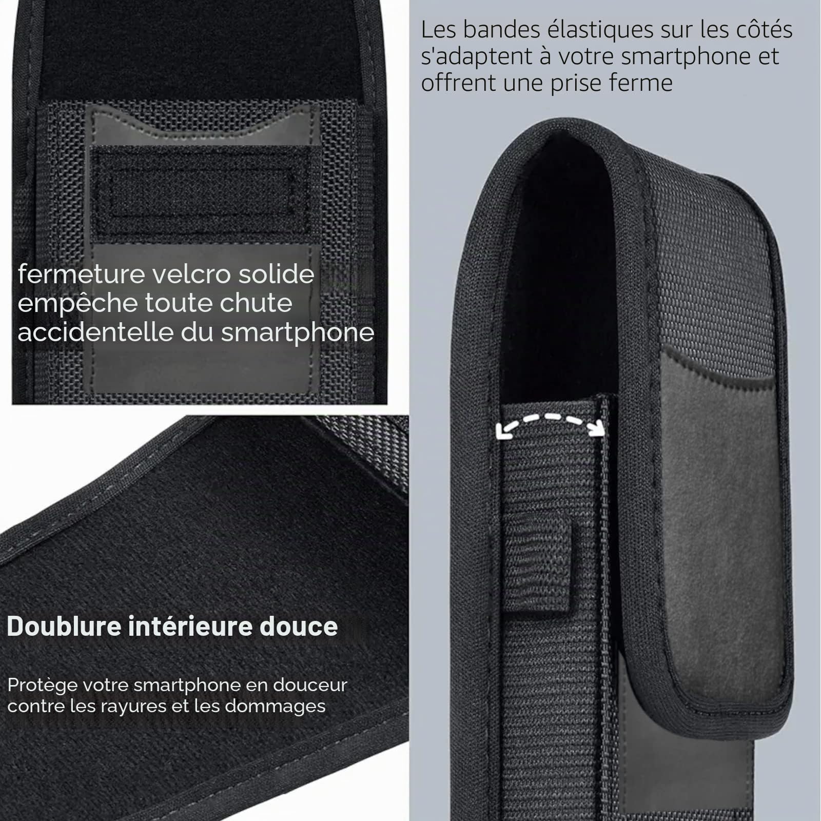 Vertical Étui de ceinture pour Xiaomi 15 15c 15T 14T 14 14c 13T 13 13c Pro 12s 12T 12c 12 A1 A2 A3 A4 A5 11 Pro+ Redmi Note 4G 5G | Sac banane mousqueton Clip Boucle | Housse de protection | Noir