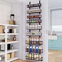 Eastherry 9-Tier Over the Door Pantry Organizer with Adjustable Baskets - Metal Hanging Spice Rack for Kitchen Storage (Black)