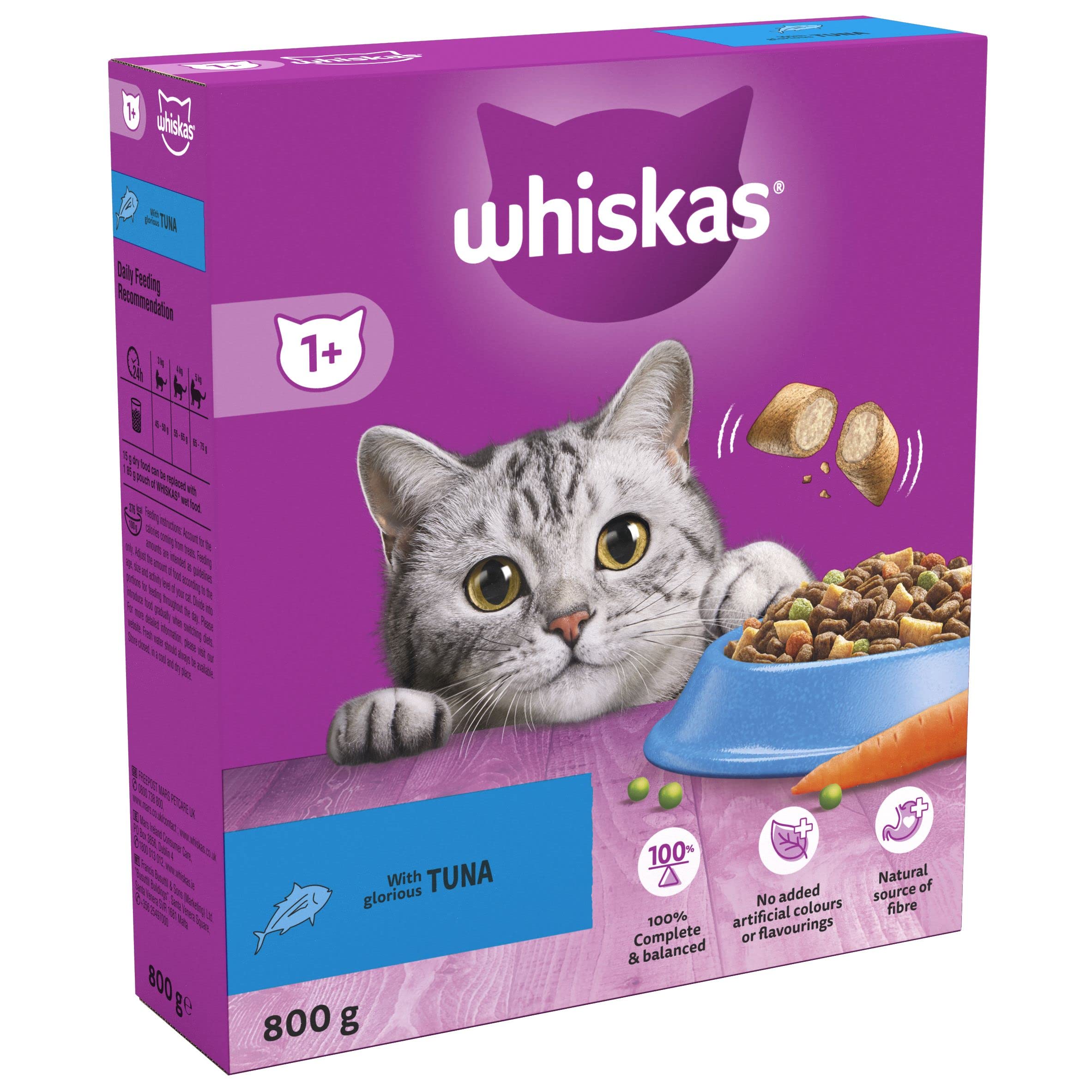 WEUANY Whiskas 1+ Tuna Pack of 5 x 800 g Bags, Adult Cat Dry Food