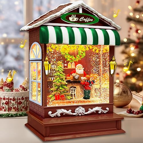 TURNMEON Linterna de globo de nieve de Navidad iluminada, Papá Noel, cafetería musical, linterna de agua con purpurina LED con 8 canciones,