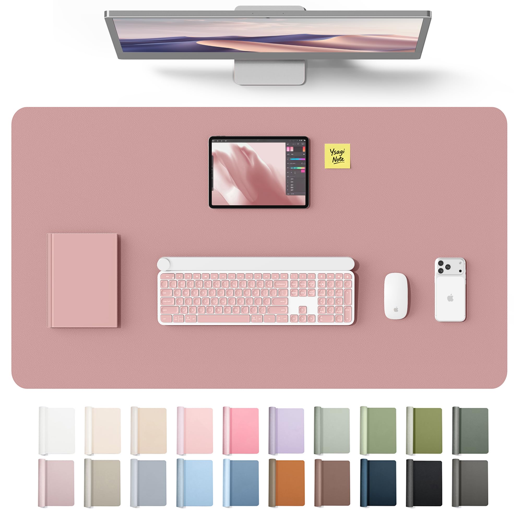 YSAGi Leather Desk Protector, Office Mat, Large Mouse Mat, Non-Slip PU Leather Blotter, Laptop Desk Mat, Waterproof Writing Pad for Office and Home(Pale Mauve, 40" x 24") Pale Mauve 40" x 24"