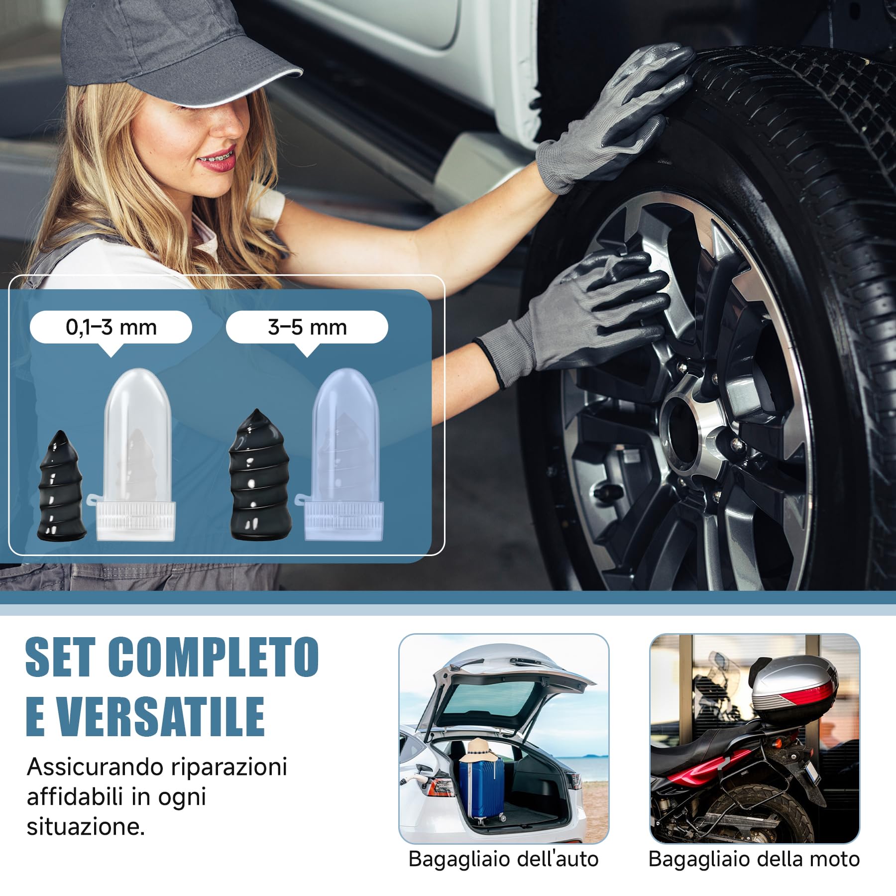 Kit 50 Pezzi Chiodi per Riparazione Pneumatici Sottovuoto – Chiodi in Gomma a Spirale di Alta Qualità con Cacciavite Inclusi, Riparazione Rapida e Sicura per Auto, Moto, Camion e Bici (25S + 25L)