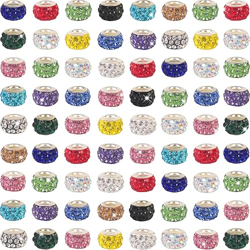 Vista 116 de 200 cuentas europeas de agujero grande – Mixcolor Lampwork Rhinestone Craft Beads para bricolaje pulseras joyería fabricación