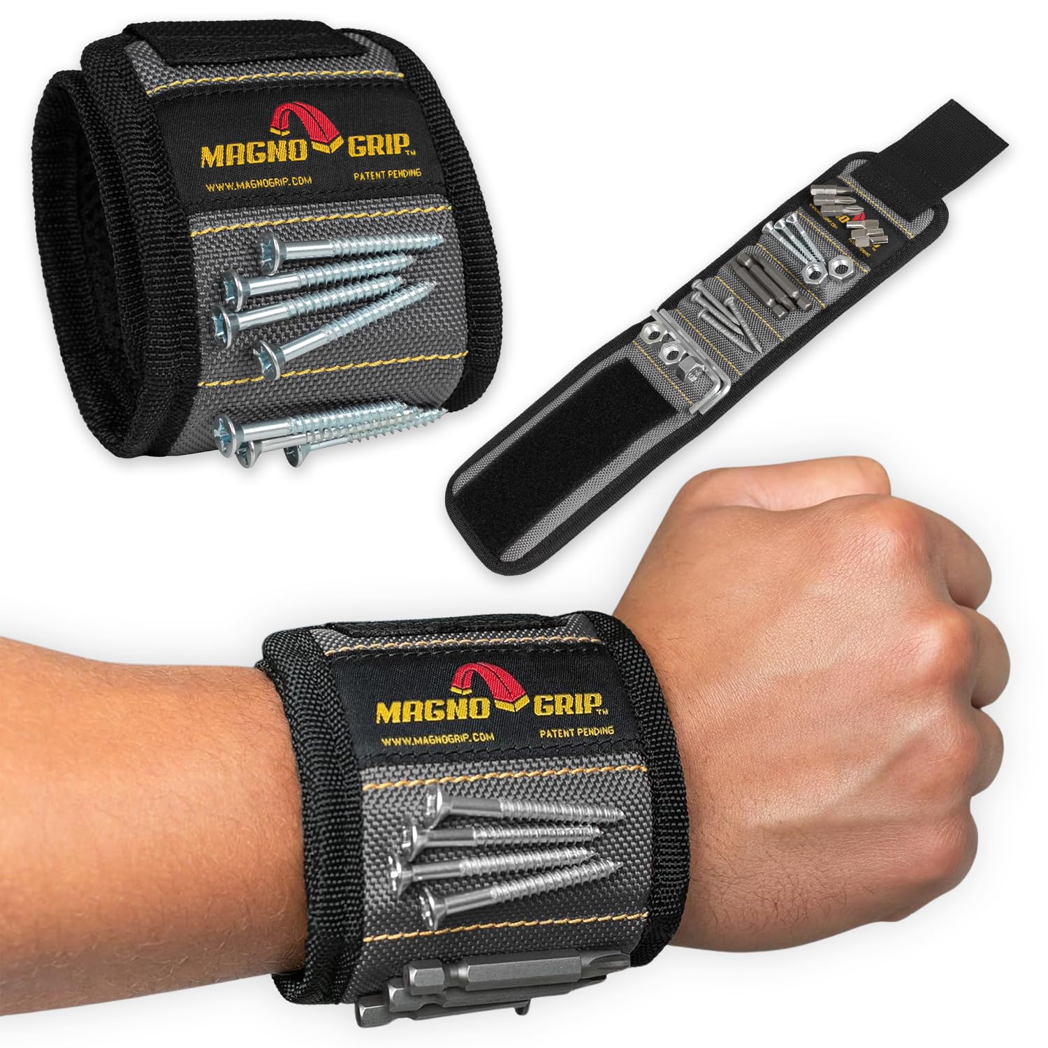 MagnoGrip Magnetic Wristband for Holding Screws, Nails, Drill Bits, Super Strong Magnets, Adjustable Strap, Essential Tool for DIYers, Handyman,