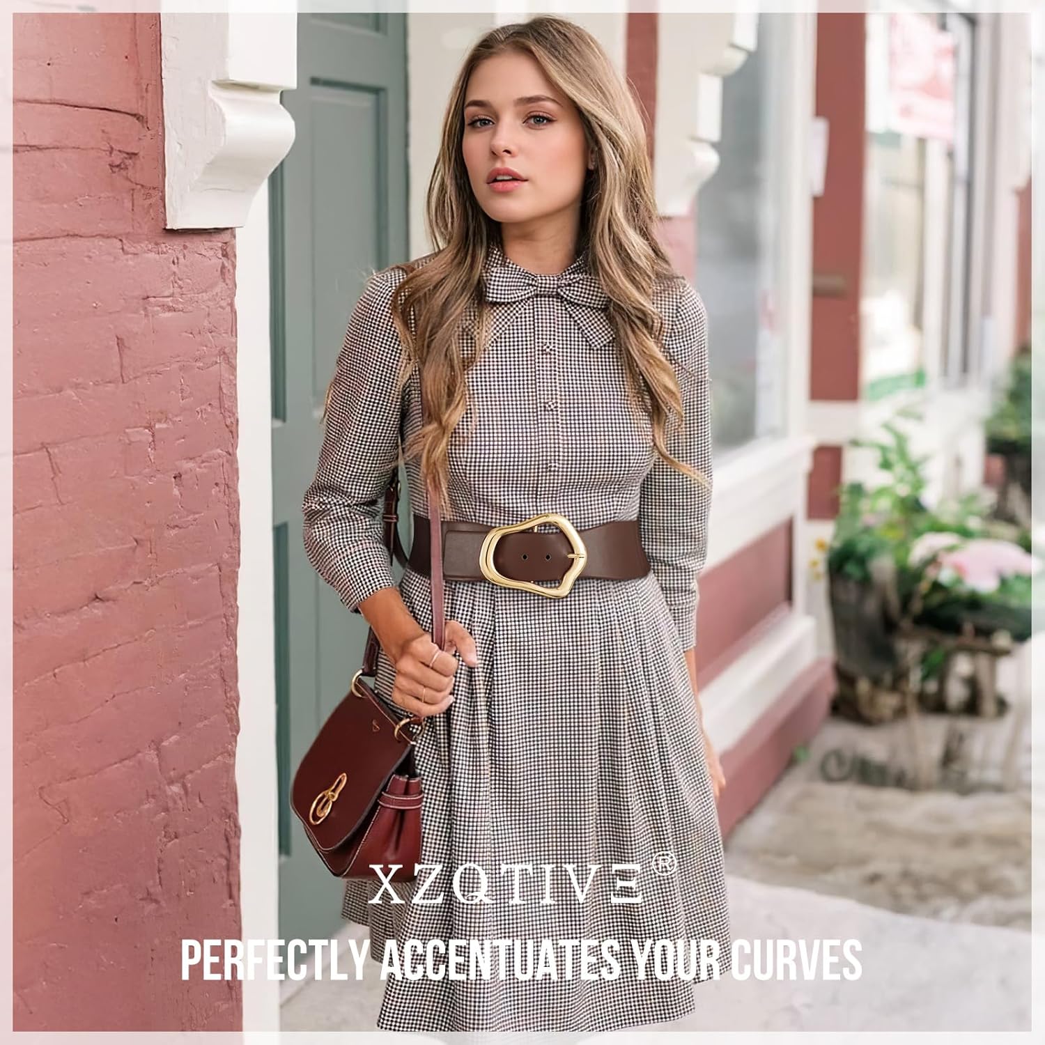 XZQTIVE Women Wide Elastic Waist Belt for Dresses Fashion Big Gold Buckle Stretchy Leather Waistband for Ladies - Image 5