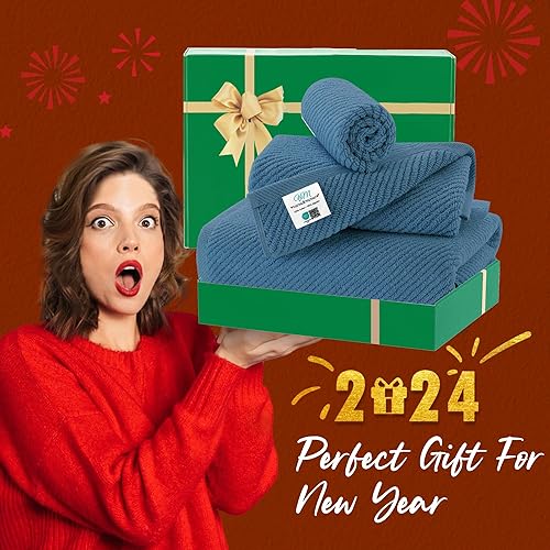 Vista 91 de VOOVA & MOVAS Toallas verdes para baño, 100% algodón, de secado rápido, ligeras, gruesas, suaves, juego de toallas de 6 piezas, 2 baños grandes