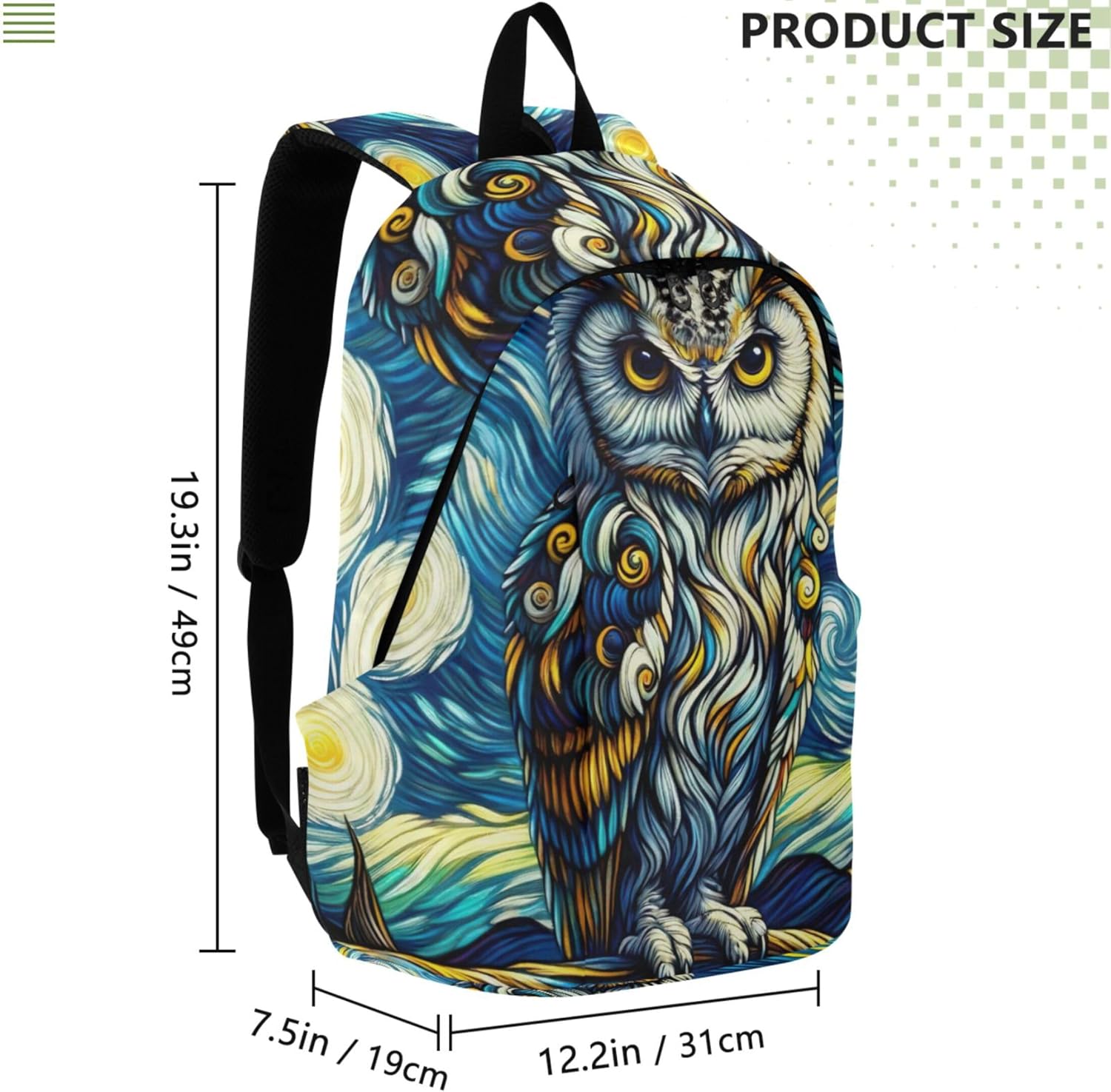 Joisal Ladies Casual Backpacks for Women Cute Starry Night Owl Painting Casual School Backpack for Teens