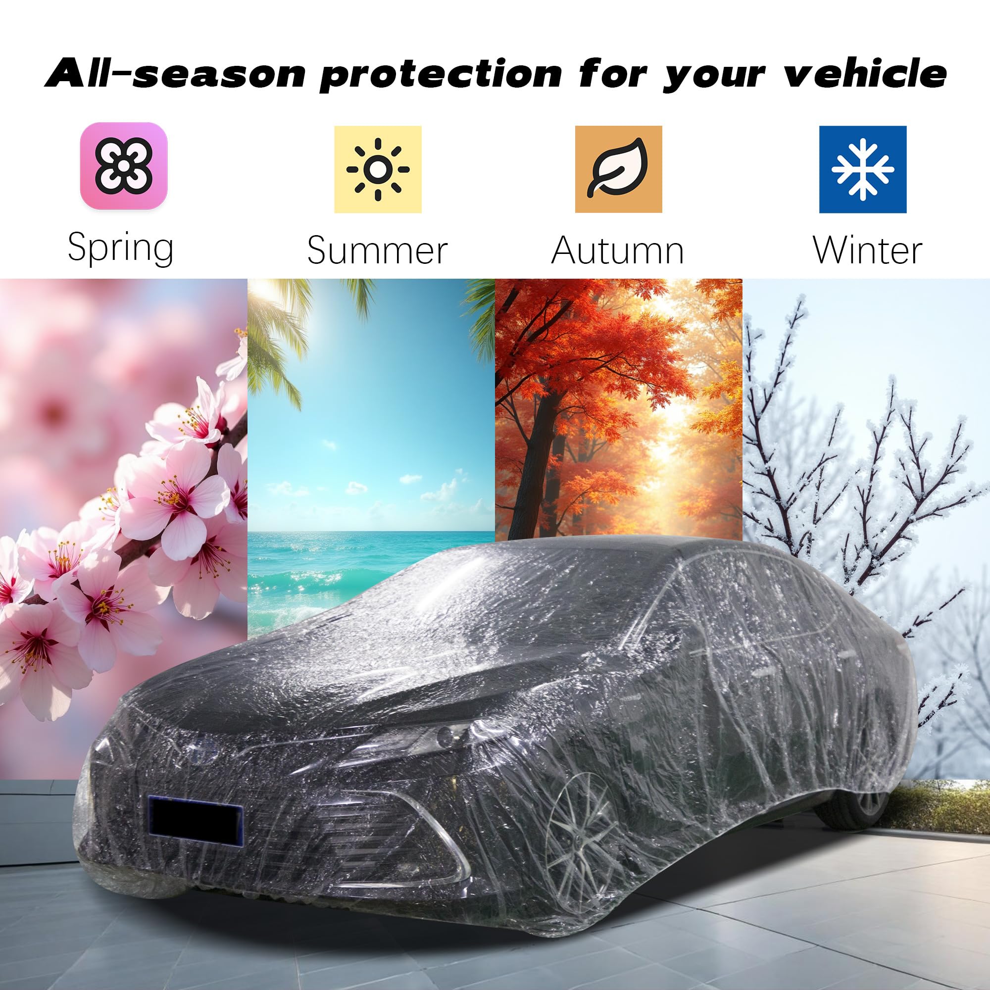Talyetar 3 pcs Plastic Car Cover Universal Disposable Car Covers Waterproof Clear Car Cover for SUV Sedan with — view 7