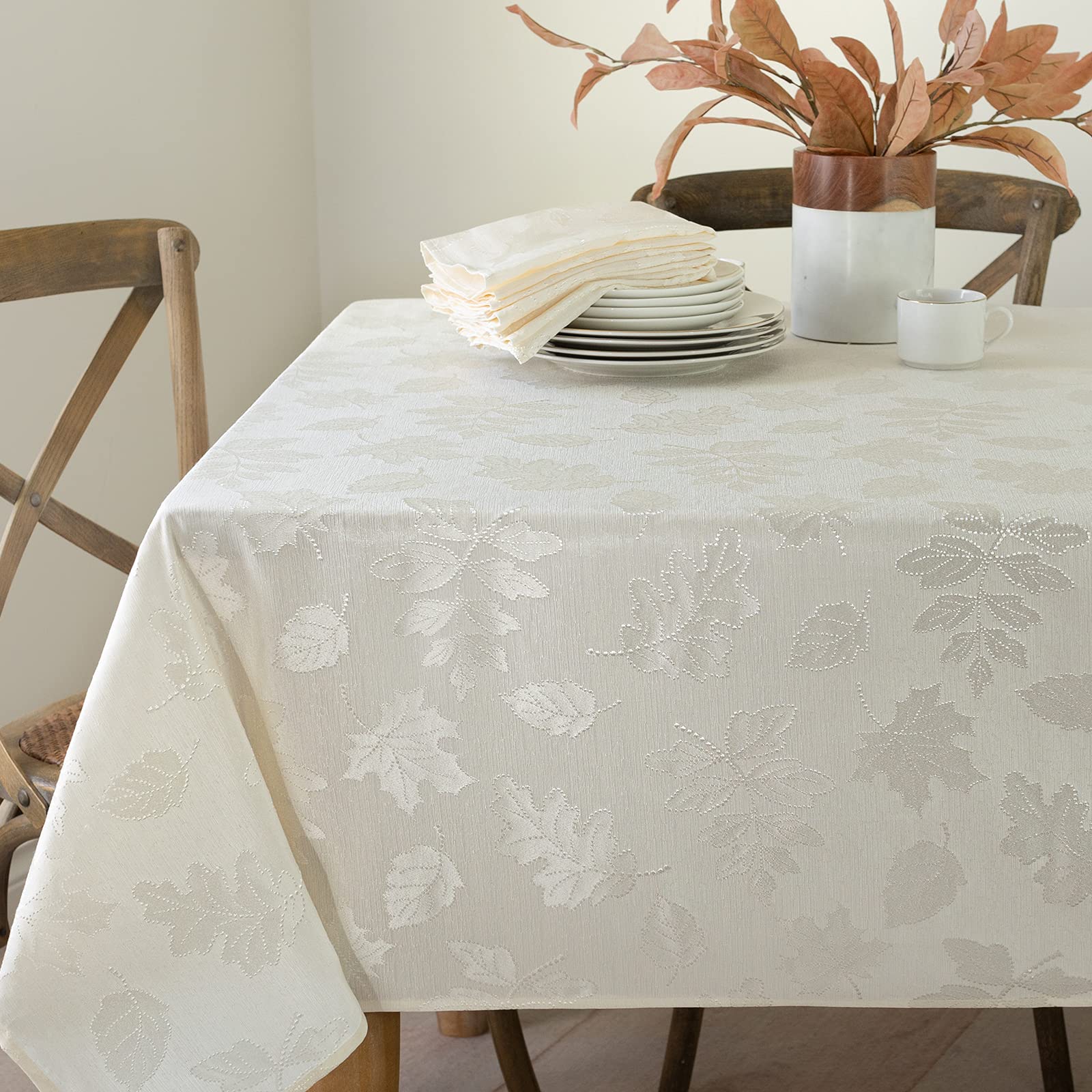 Benson Mills Harvest Legacy Damask Fabric Table Cloth Fall, Harvest, and Thanksgiving Tablecloth (Ivory, 60" x 120" Rectangular)