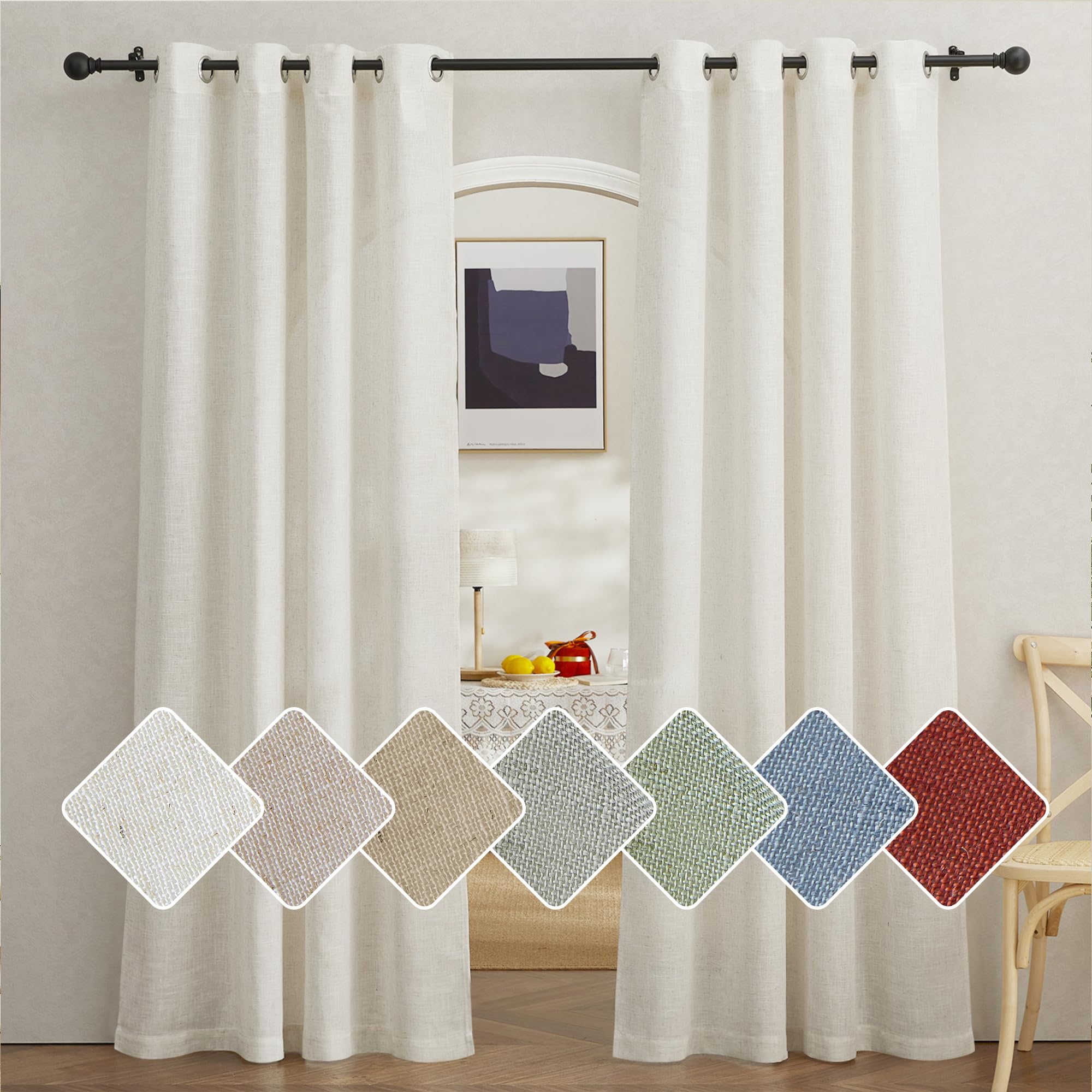 Voilage en lin beige pour salon lumineux et chambre parentale cozy