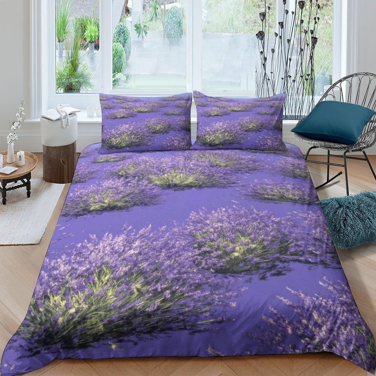 Ctjqhvkz Style-1 3D Printed Lavender Field Fitted Sheet Microfiber Soft Purple Meadow Bed Cover For Bedroom Guest Room Decor Single（135X200cm）