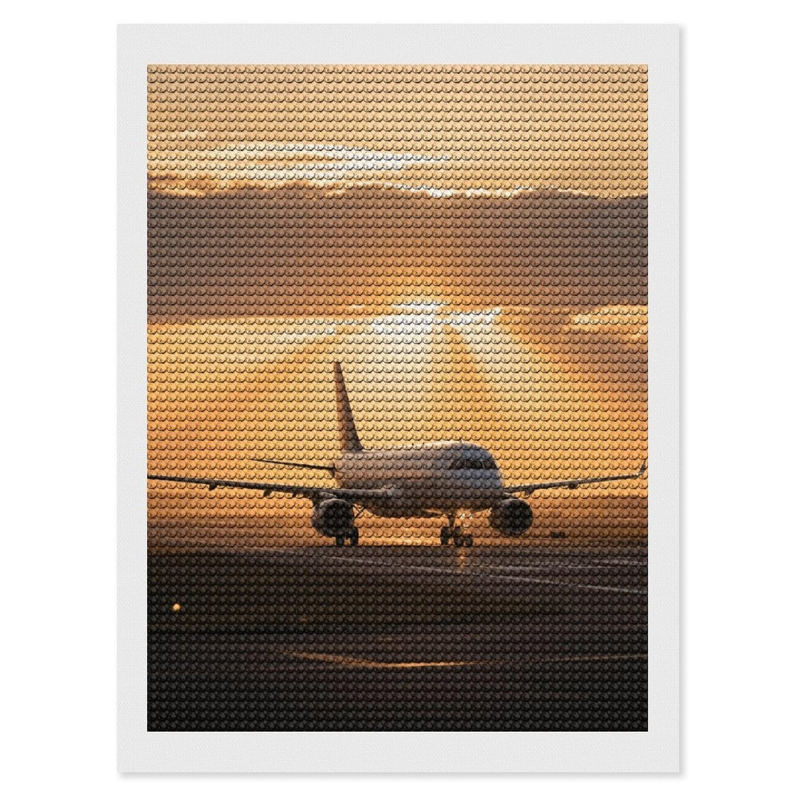FodPand Airplane at Sunset 5D Diamond Painting Kits for Adults Beginners Full Drill Round Diamond Dots Pictures Gem Art Supplies for Home Wall Room Decoration DIY Craft Set Gift 12x16