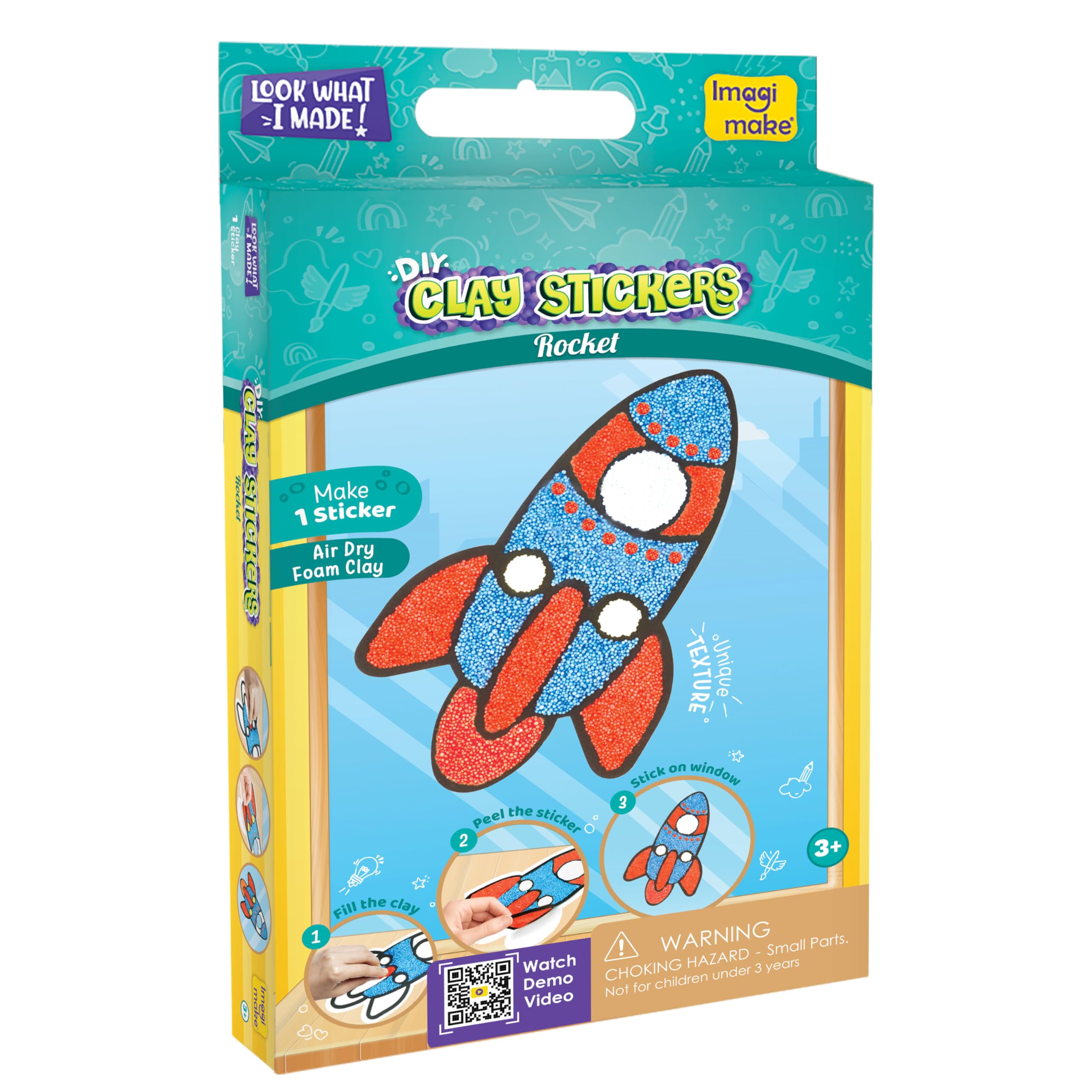 Imagimake Clay Stickers: Rocket | Create Unique DIY Sticker Using Air Dry Clay | No Mess, Travel-Friendly | Return Gifts | Birthday Gifts for Kids Ages 3,4,5,6,7,8