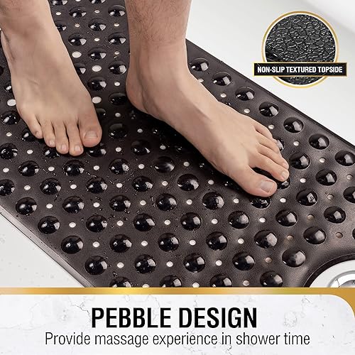 Miniatura 3 de HITSLAM Tapete de baño para bañera, antideslizante, 40 x 16 pulgadas, tapete de baño extra largo, lavable a máquina, con ventosas y agujeros de
