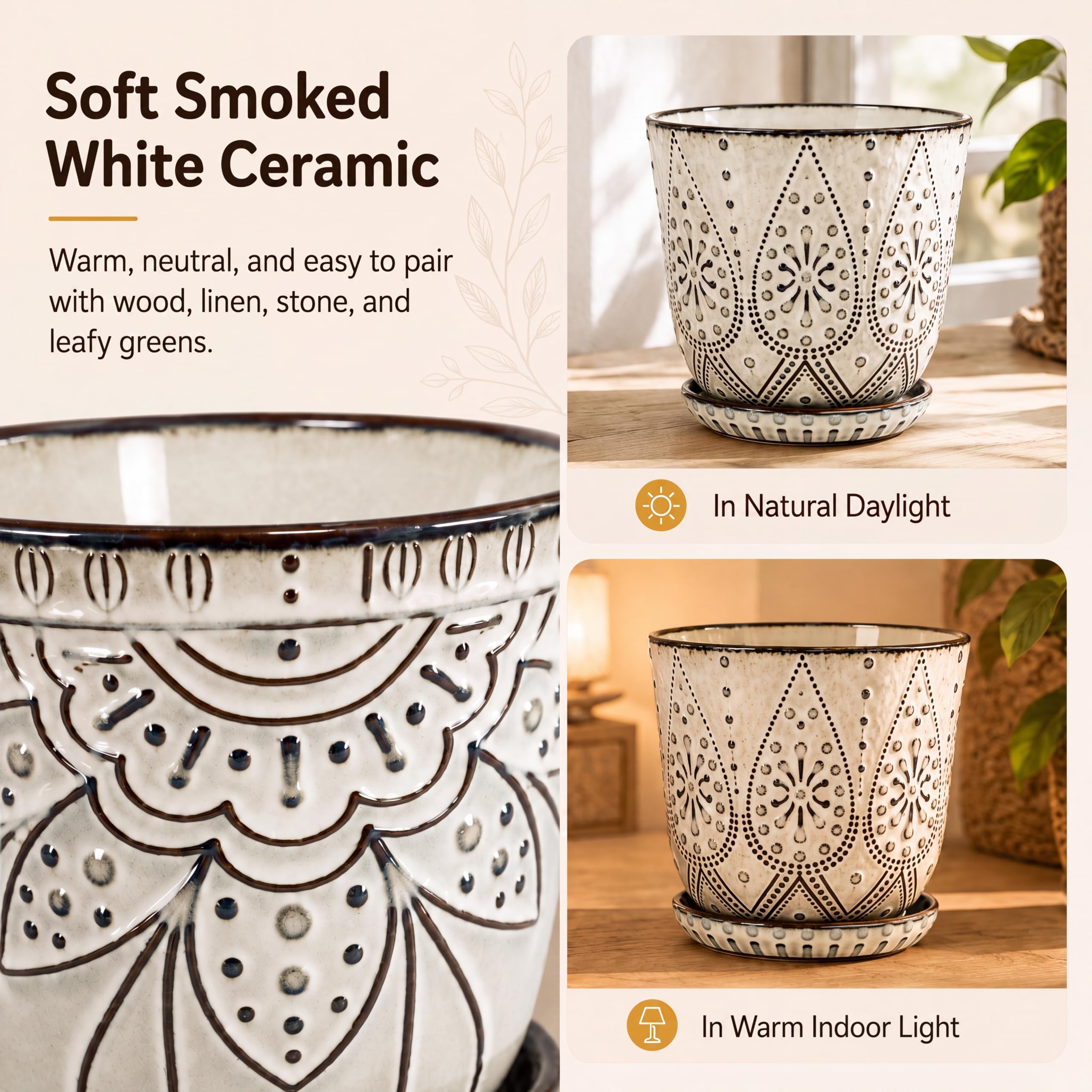 Ceramic Plant Pots - 6 Inch Indoor Planters -3 Ceramic Plant Pots - 6 Inch Indoor Planters -3