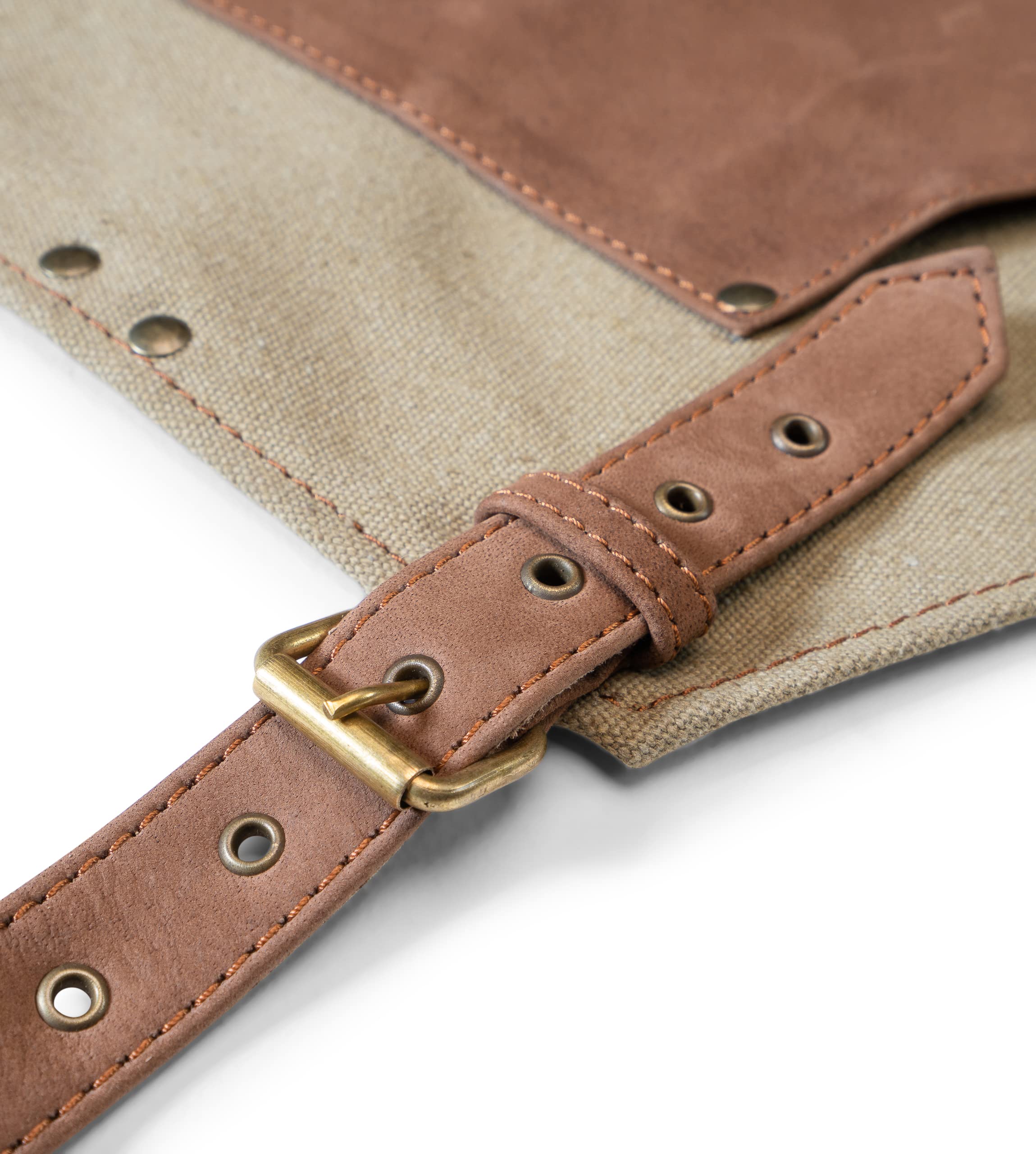 Hayden Tablier de cuisine, en toile de qualité supérieure et cuir véritable, réglable, avec sangle en cuir, pour cuisine, barbecue et barista, Toile beige, taille unique
