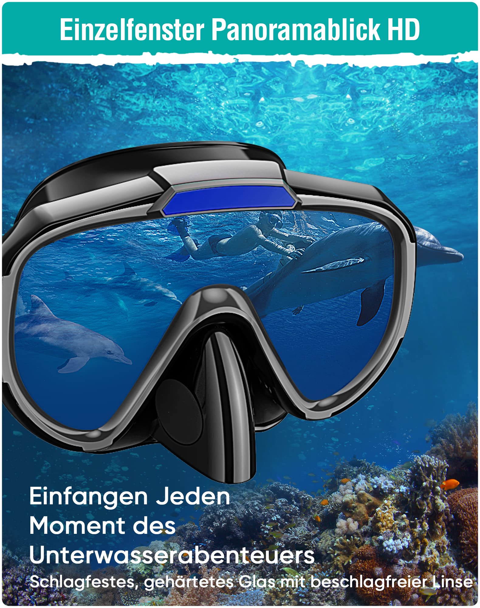Schnorchelset Erwachsene, Taucherbrille Schnorcheln Set mit Panorama-Weitblick Tauchmaske, Anti-Leck Schnorchelmaske für Schnorcheln, Schwimmen und Tauchen