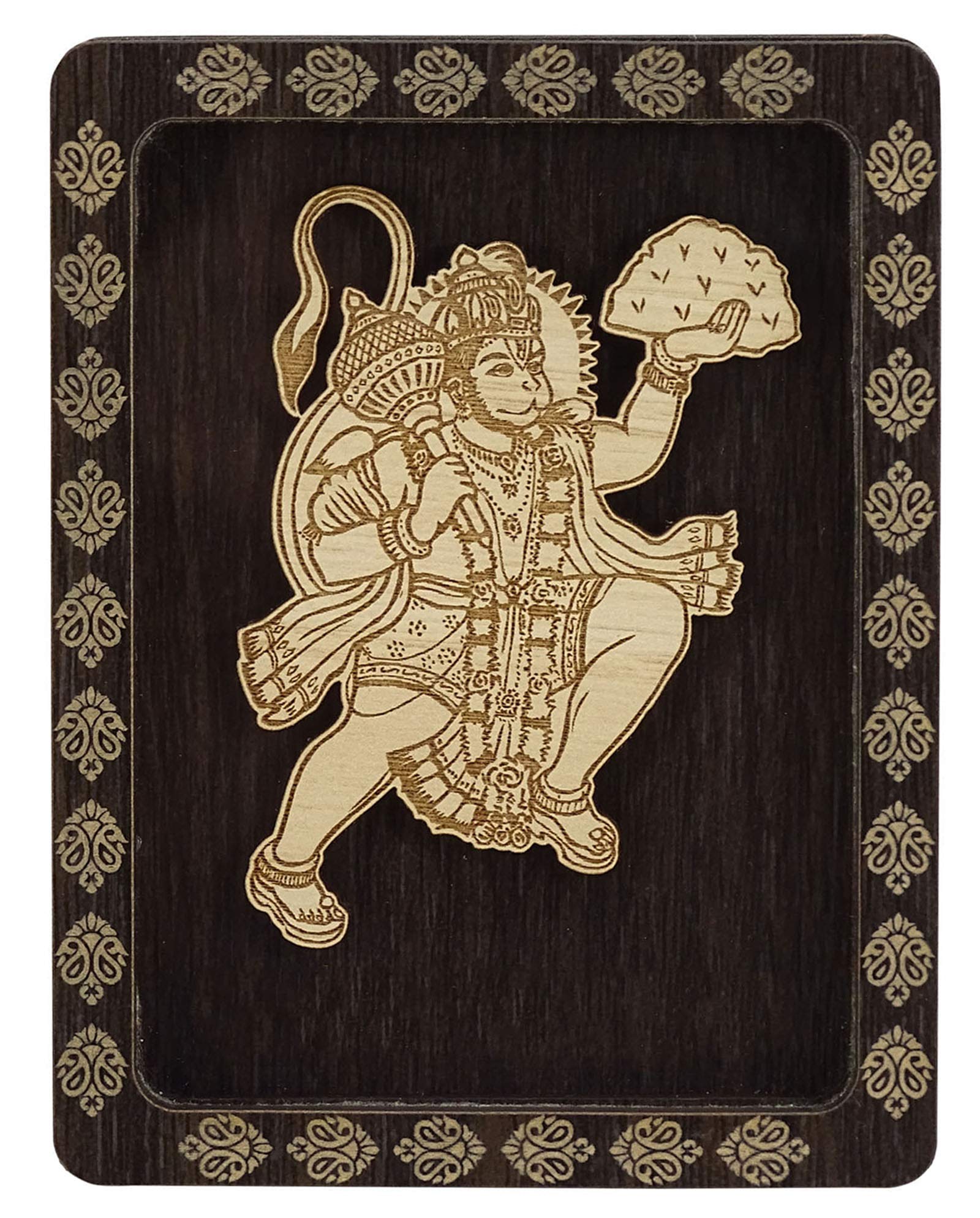 Indianbeautifulart Decorative Lord Hanuman Car Dashboard Office Table Decor Double Sided Tape Wooden Frame