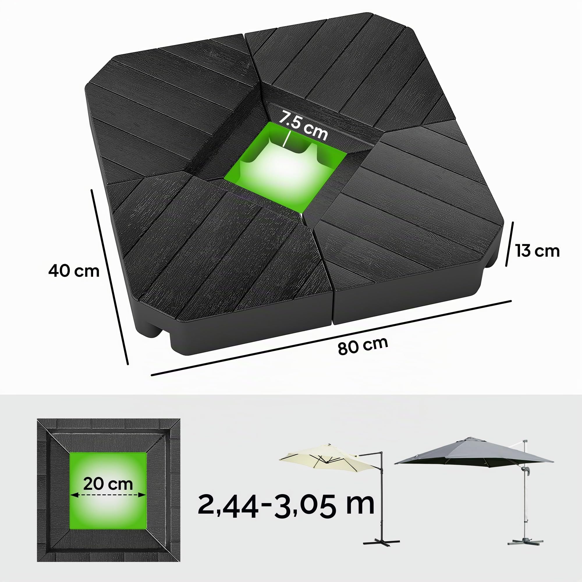 Outsunny Set di 4 Pesi per Supporti per Ombrellone a Braccio HDPE Nero