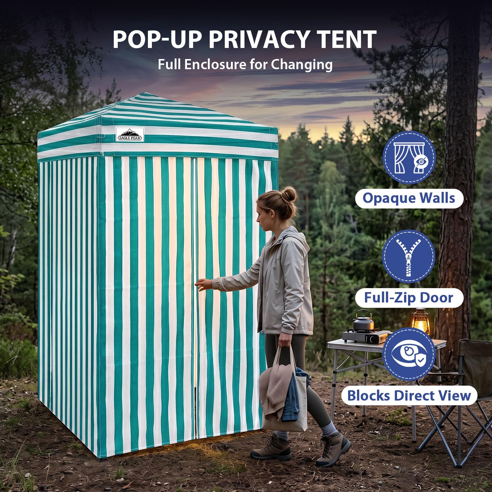 EAGLE PEAK Flex - Tettoia pop-up ultra compatta, 1,2 x 1,2 m, riparo dal sole, spogliatoio, baldacchino portatile per piscina, servizi fotografici alla moda o campeggio, bianco/azzurro