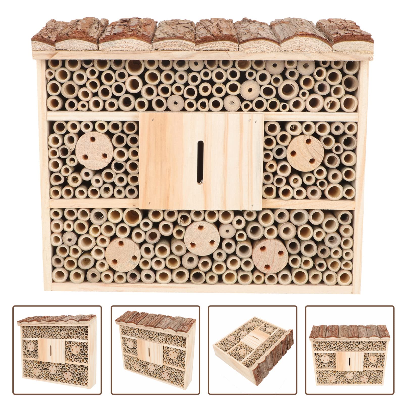 UPKOCH Casa di Legno per Insetti da Giardino, Naturale per Api Solitarie, Habitat Ecologico Resistente per Cortile e Giardino