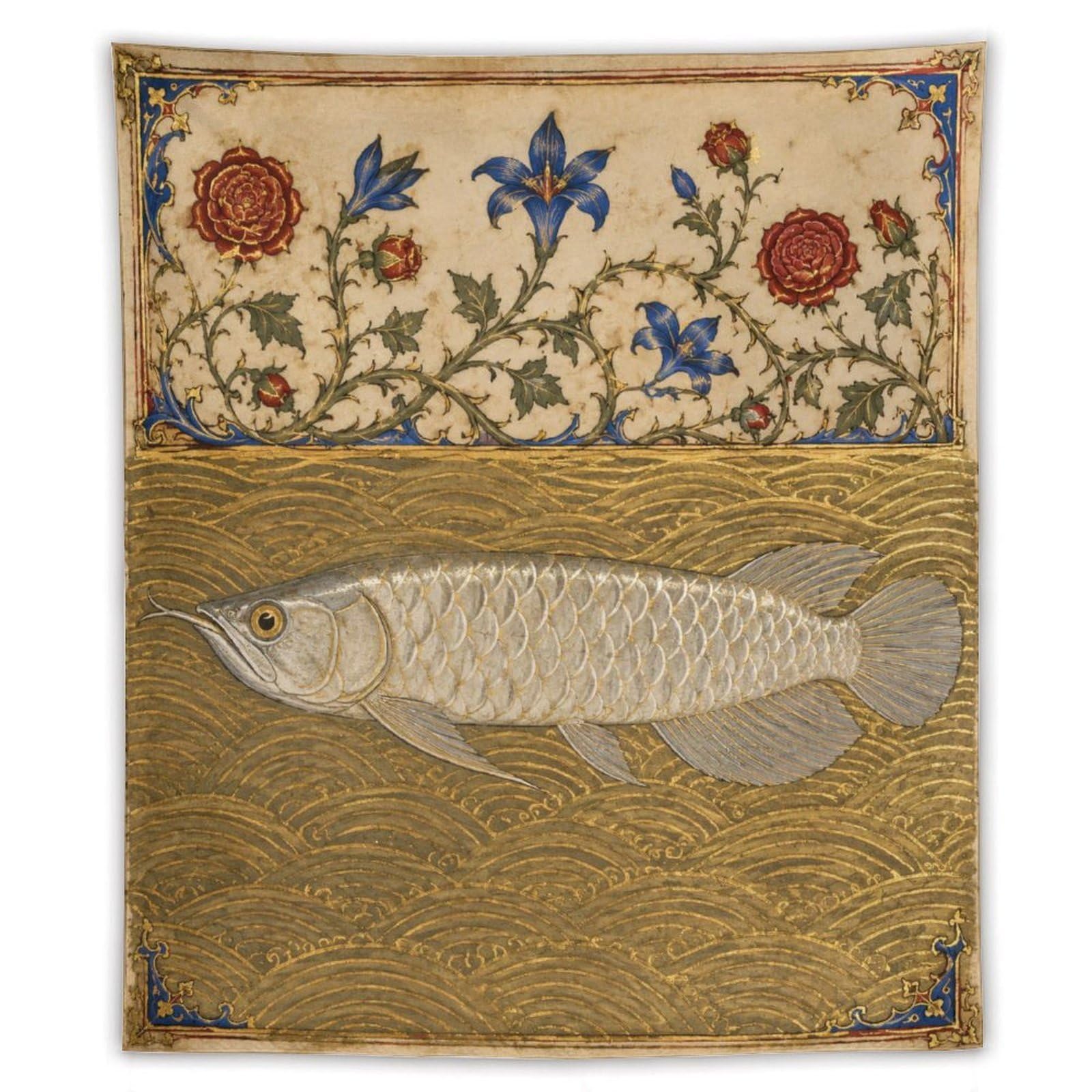 W7C8U2X3 Silver Arowana Wall Tapestry, Realistic Illustration, Room Divider