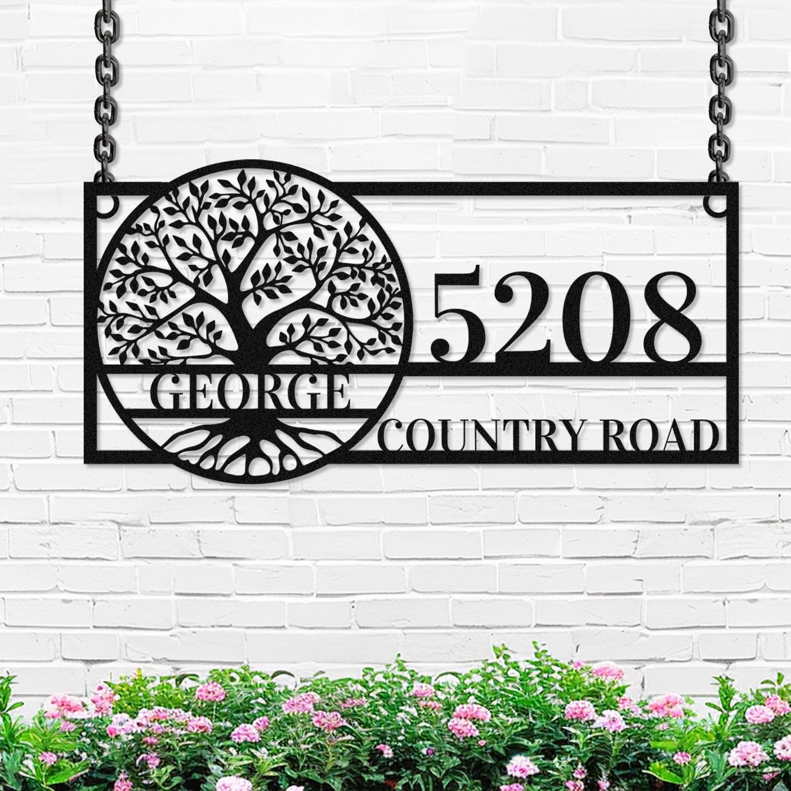 Adthyuxq Tree Custom Family Metal Address Sign, Personalized Family Name Sign Metal Wall Art For Home Wall Decor, Customized House Number Sign Address Plaque For Outdoor