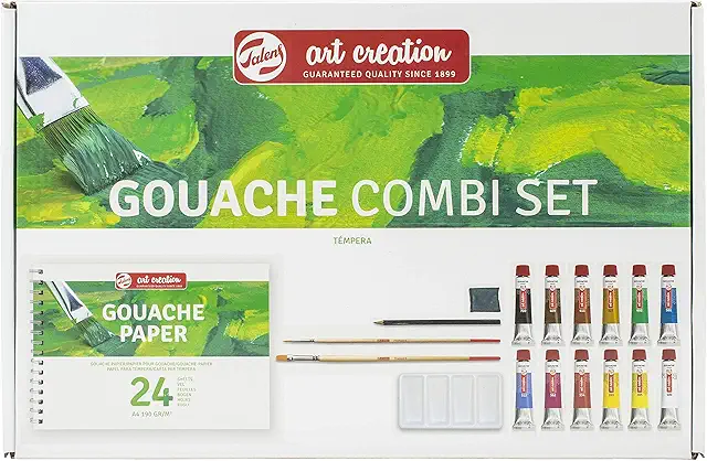 Imagen relacionada con Talens Art Creation Estuche de iniciación a la témpera con 12 colores (tubos de 12 ml), pinceles, paleta, papel, lápiz y goma de borrar