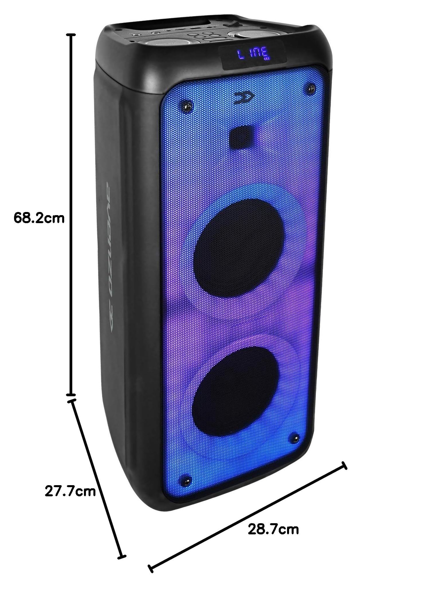 Avenzo - Altavoz Bluetooth, Modelo AV-SP3203B, Potencia de 250 W, con Luz de LED, Entrada USB y microSD, con Asa de Transporte, Dimensiones: 25 cm x 24,2 cm x 59,5 cm, Color Negro