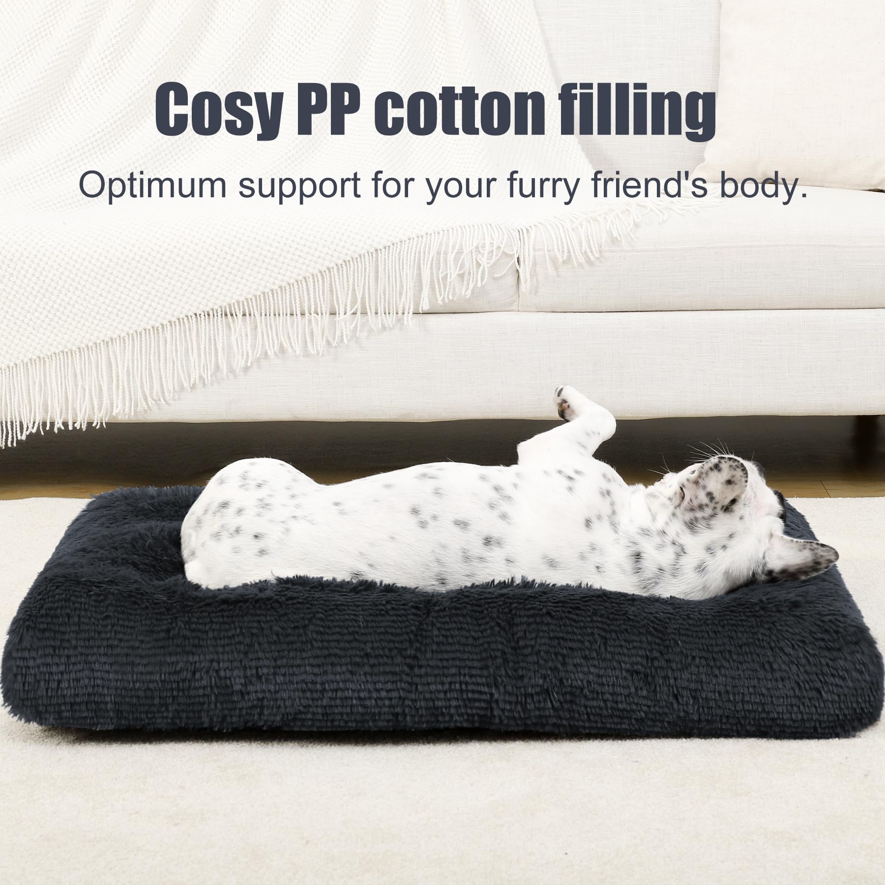 KSIIA Cuscino per Cani Taglia Media, Cuccia Cane Interno, 76x52cm, Peluche Morbida e Soffice, Base Antiscivolo, Lettino per Cani, Lavabile in Lavatrice, Materassino Cane, Grigio scuro