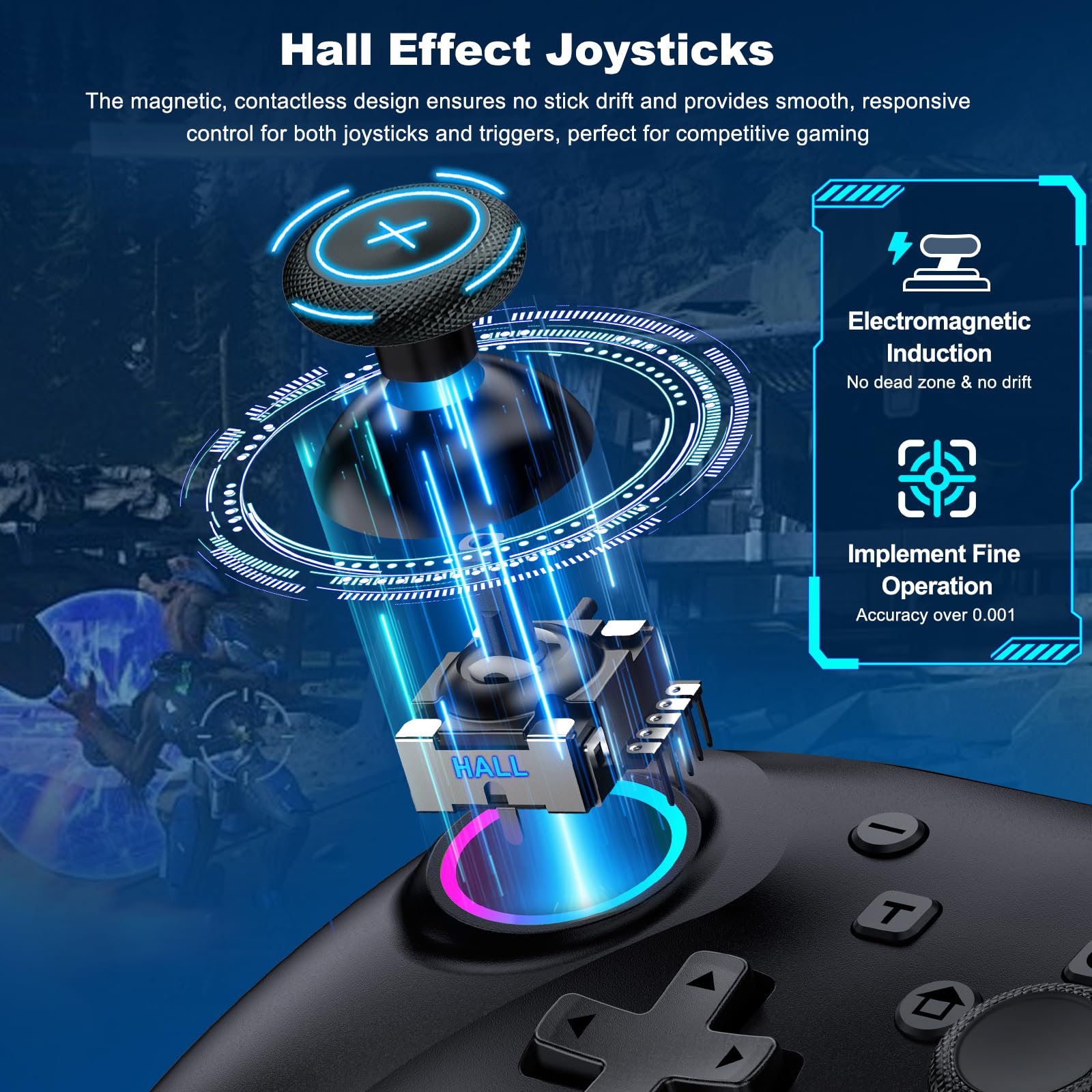 CoguyTech Wireless PC Controller mit Hall Joystick, Bluetooth Gamepad, kein Drift, RGB Licht, 10 Stunden Spielzeit