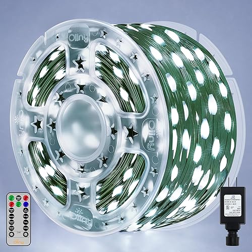 Ollny Luces de Navidad para exteriores, 393 pies, 1200 luces LED IP67 impermeables para árbol de Navidad con 8 modos de temporizador remoto, cadena