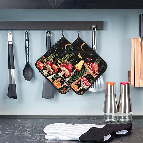 Miniatura 10 de HOYYU Juego de 2 soportes para ollas de hongos y hojas de helecho, resistentes al calor, con forro de algodón, almohadillas calientes para cocinar,