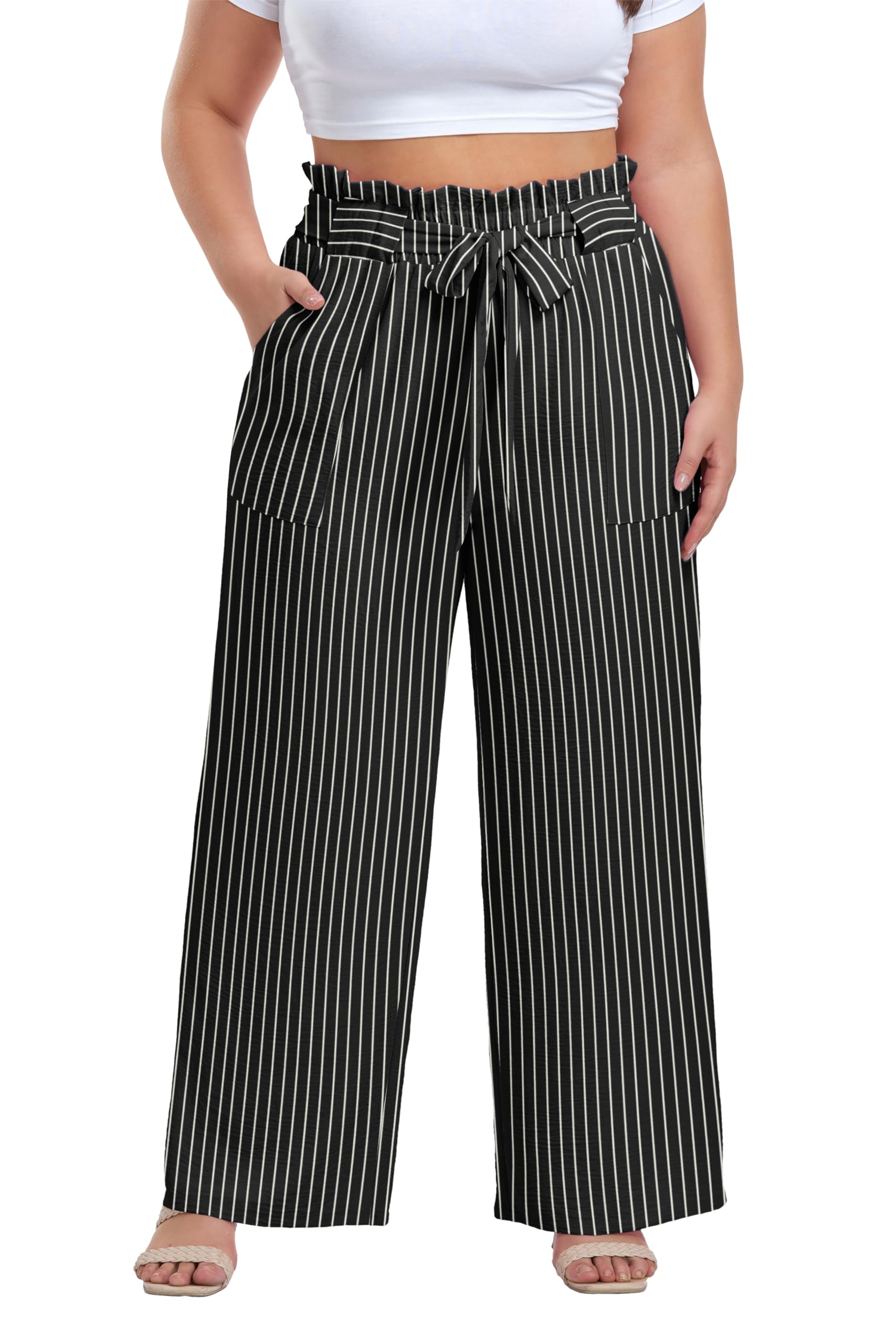 OLRIK Plus Size Pants for Women High Waisted Wide Leg Casual Palazzo Pants