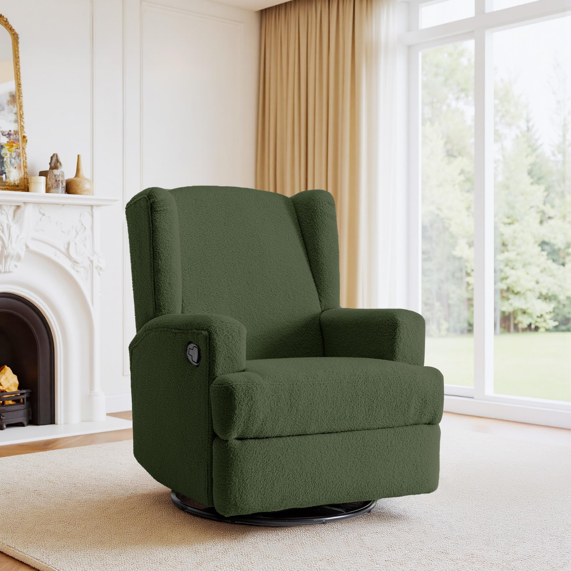 Wingback Swivel Rocker Recliner Chair for Adults,Glider Rocking Chair,Green
