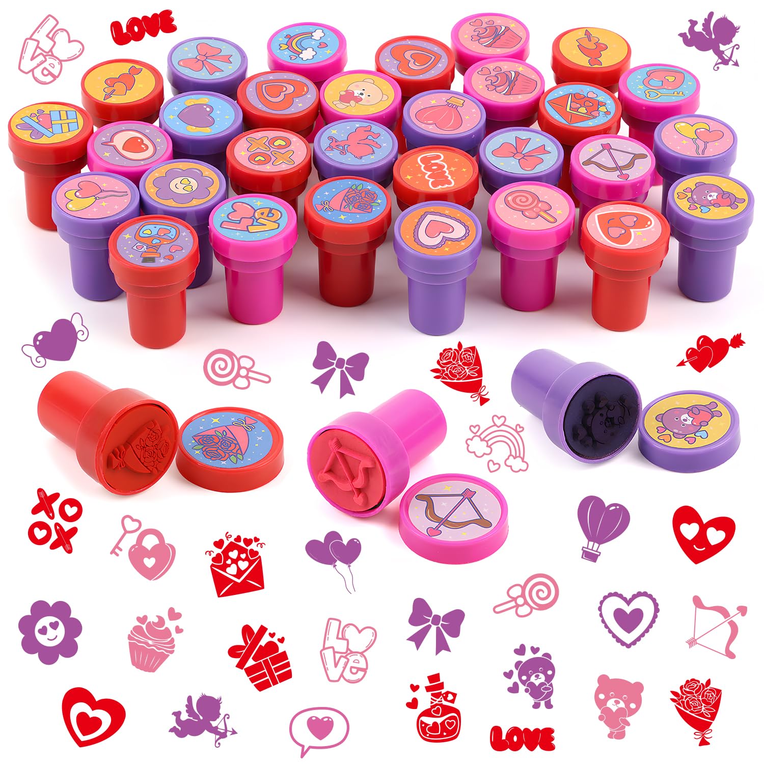 JOFONY 50pcs Valentine's Day Stampers,Self Inking Stamps Valentine's Day Classroom Exchange for Valentine Goody Bag Fillers