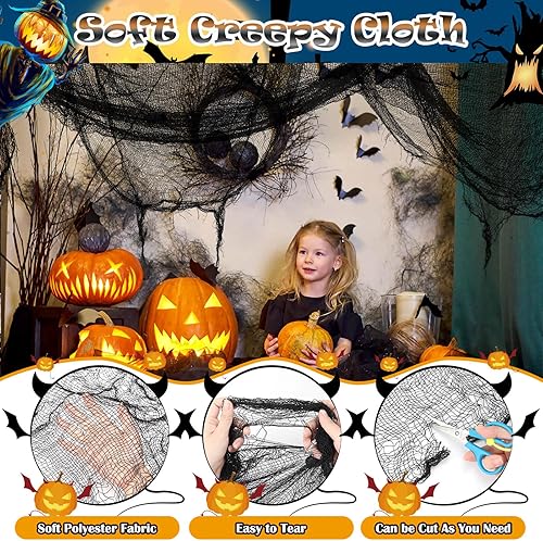 Miniatura 4 de Juego de decoraciones para Halloween con mantel de encaje, mantel redondo y telaraña, mantel de chimenea, bufanda, telaraña, decoración de telaraña,