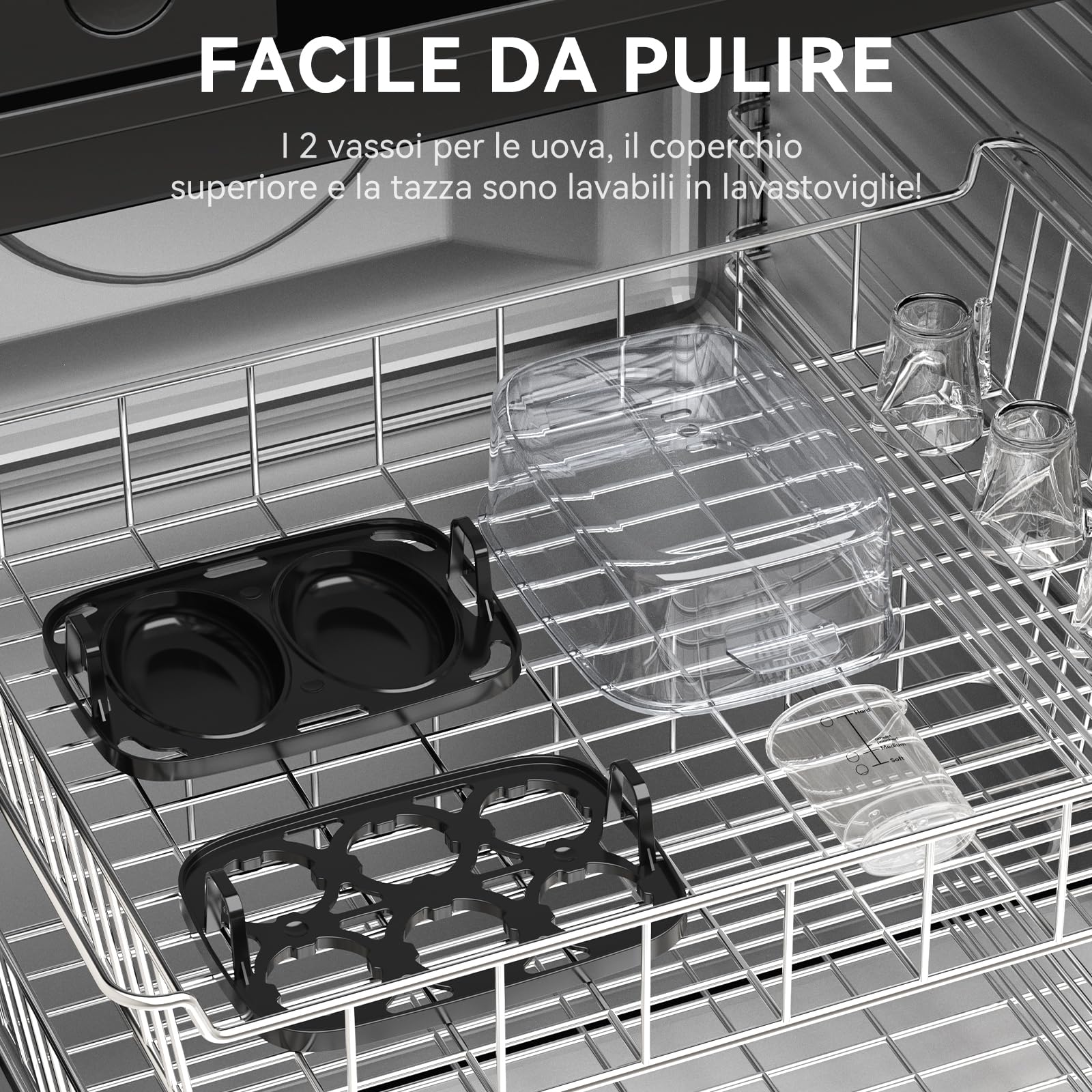 YASHE Cuociuova, 400W Cucitore di Uova Compatto Multifunzione, 6 uova facili da Sbucciare, Morbide, Medie, Dure, Poached, Omelet maker, Vaporiera, Segnale Acustico, Luce Indicatrice