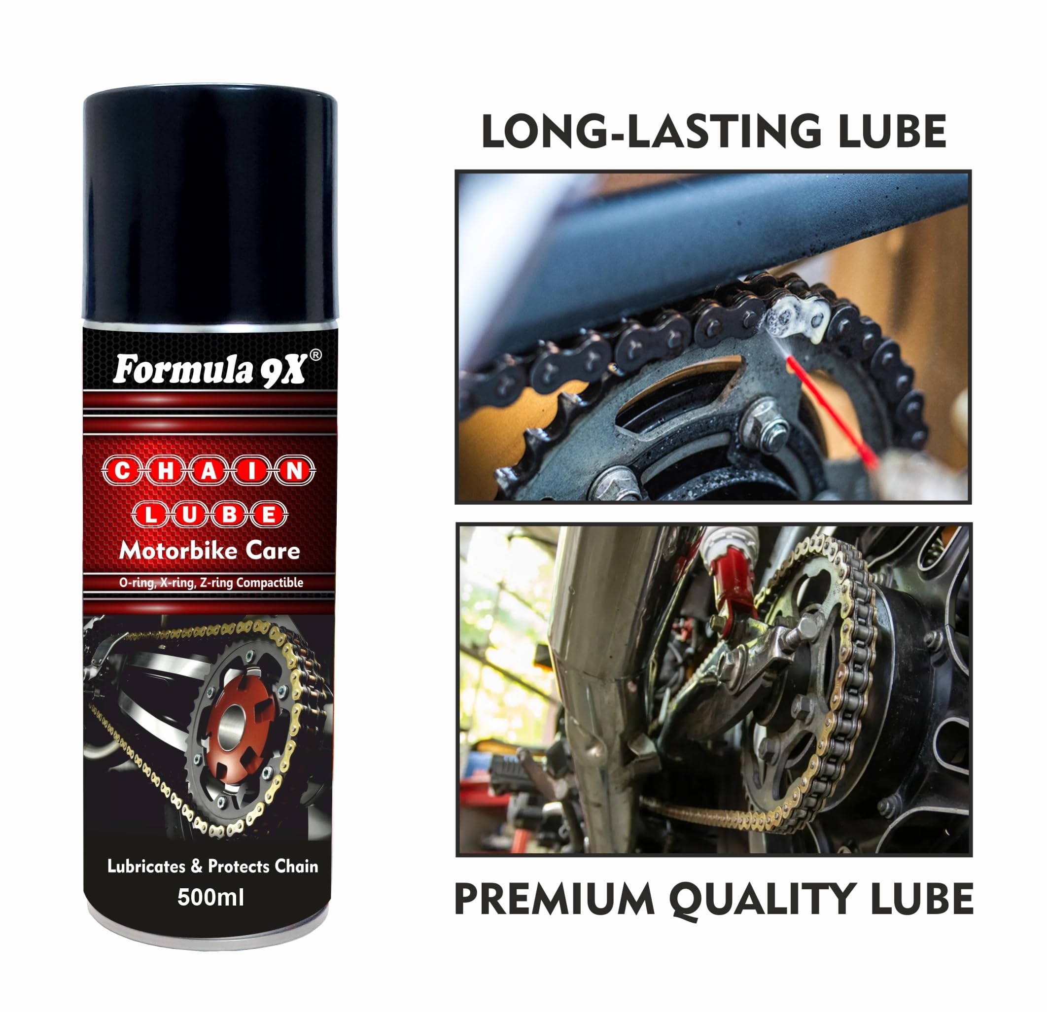 Formula 9X Chain Lube - 500ml + Chain Cleaner - 500ml = 1000ml Chain Lube Spray Combo Pack 2