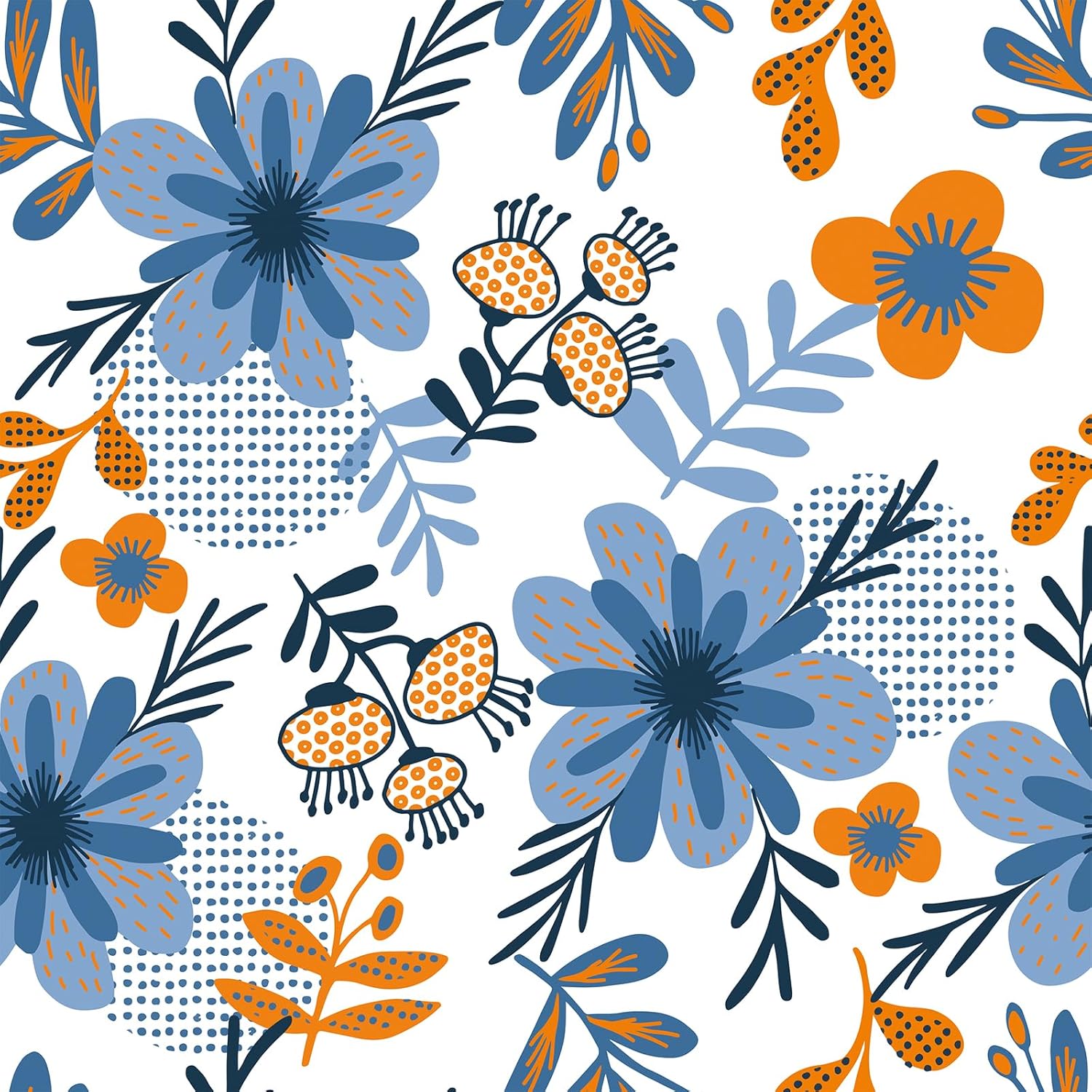 Blue Orange Floral Wallpaper Peel and Stick Self Adhesive Flower Wallpaper Renter Friendly Botanical Wallpaper for Bedroom Cabinet Removable Floral Contact Paper Home Decor 12"x118"