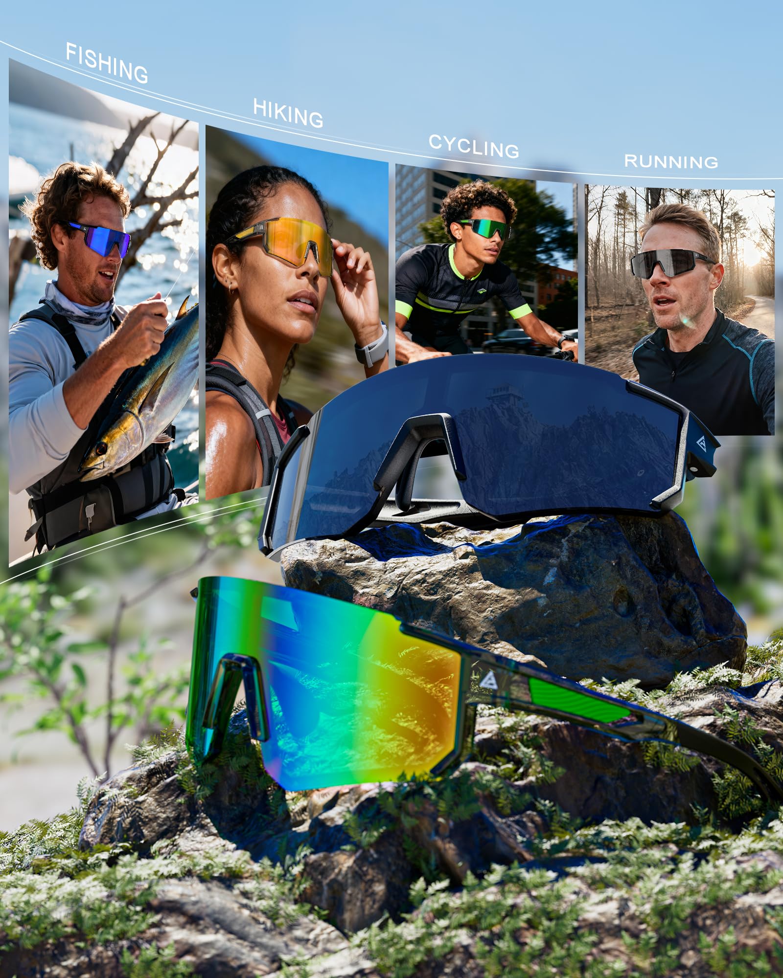 Occhiali da sole sportivi polarizzati per uomo e donna, protezione UV400, occhiali da sole avvolgenti per ciclismo e corsa
